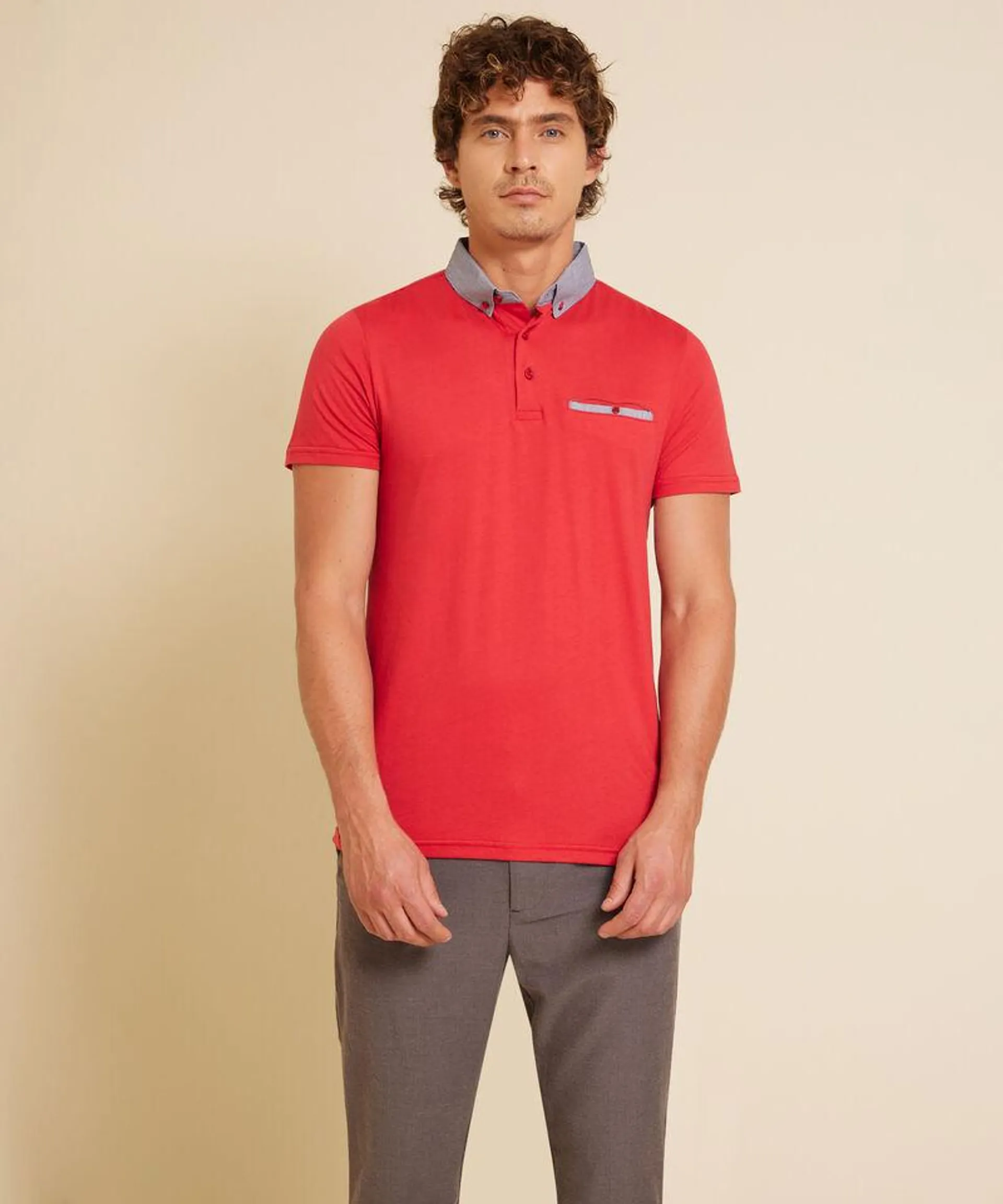 Polo Cuello Maquina Button Down, Slim Fit