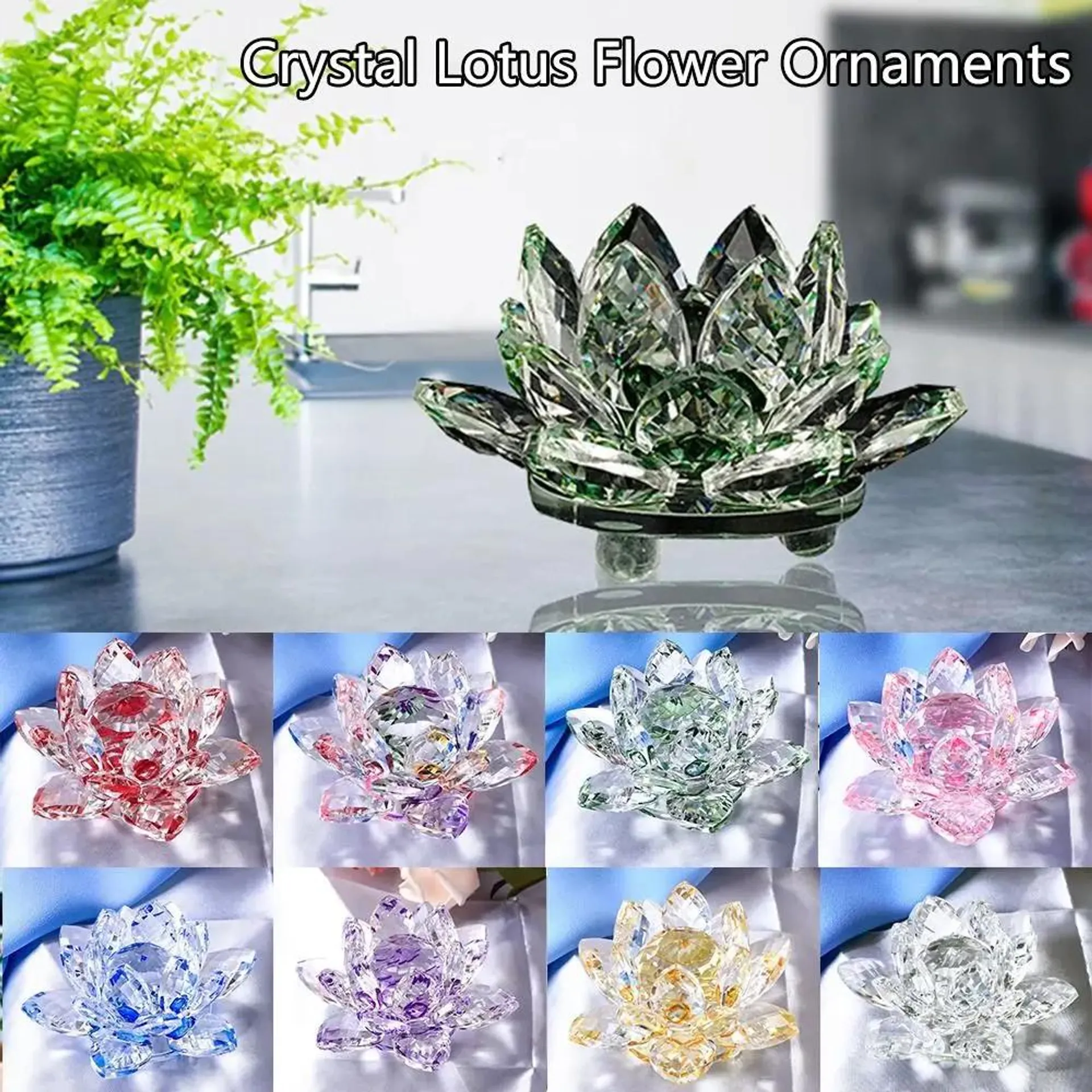 Crystal Lotus Flower Figurine Home Wedding Decoration Glass Craft Collection Paperweight Table Ornaments Souvenir Gifts