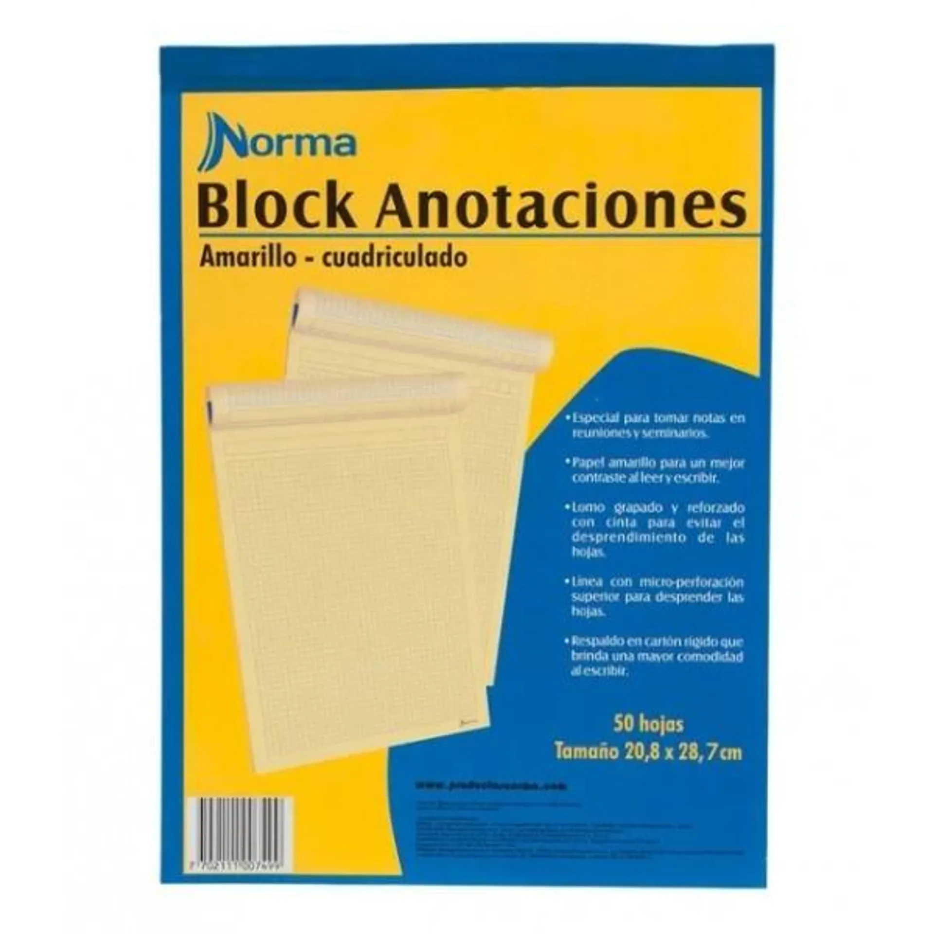 Block Norma Anotaciones Amarillo Cuadriculado Tamaño Carta x50 hjs