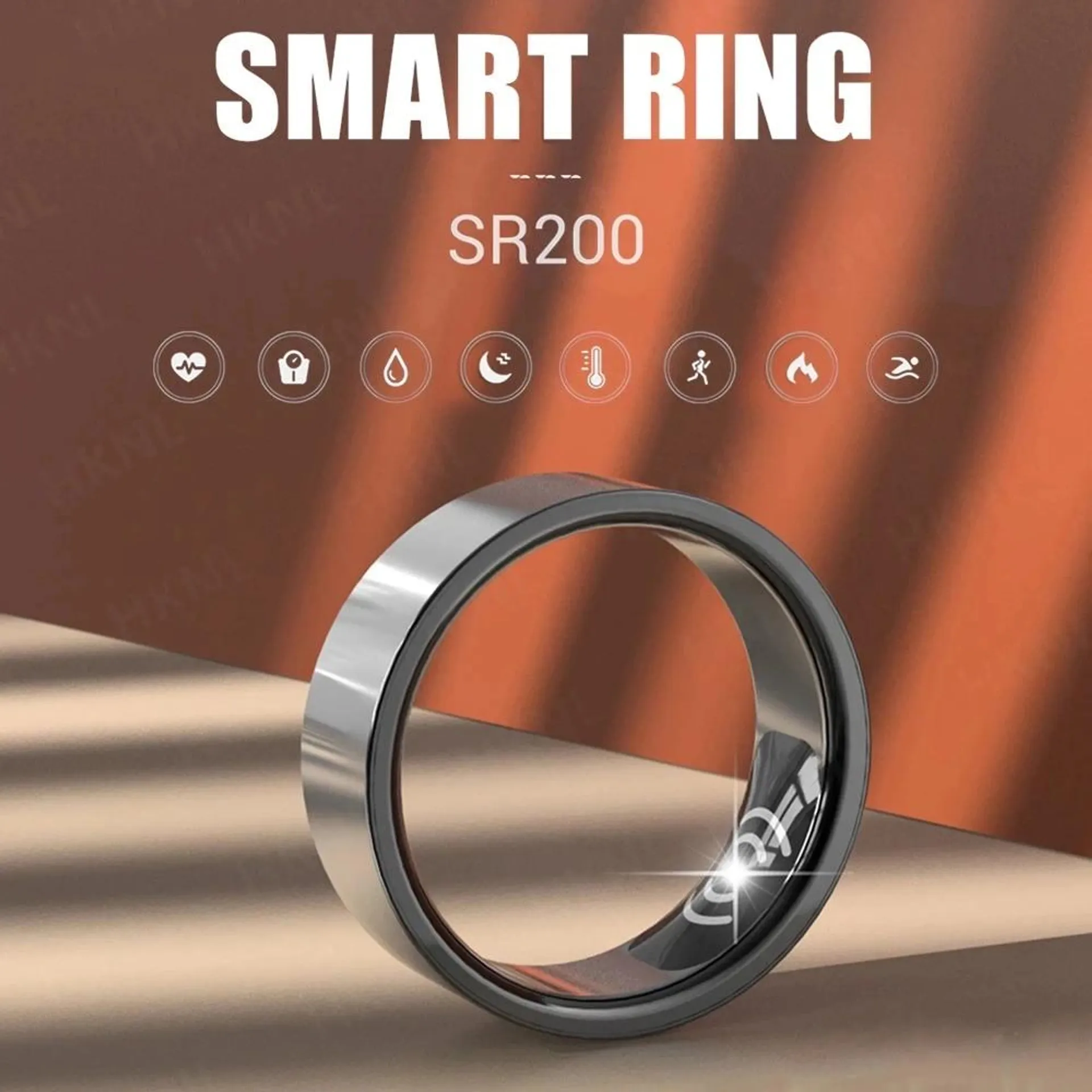 Smart Ring SR200 Gold Heart Rate Blood Pressure Blood Oxygen Temperature Sleep Calories Health Multilingual Fitness Tracker Ring