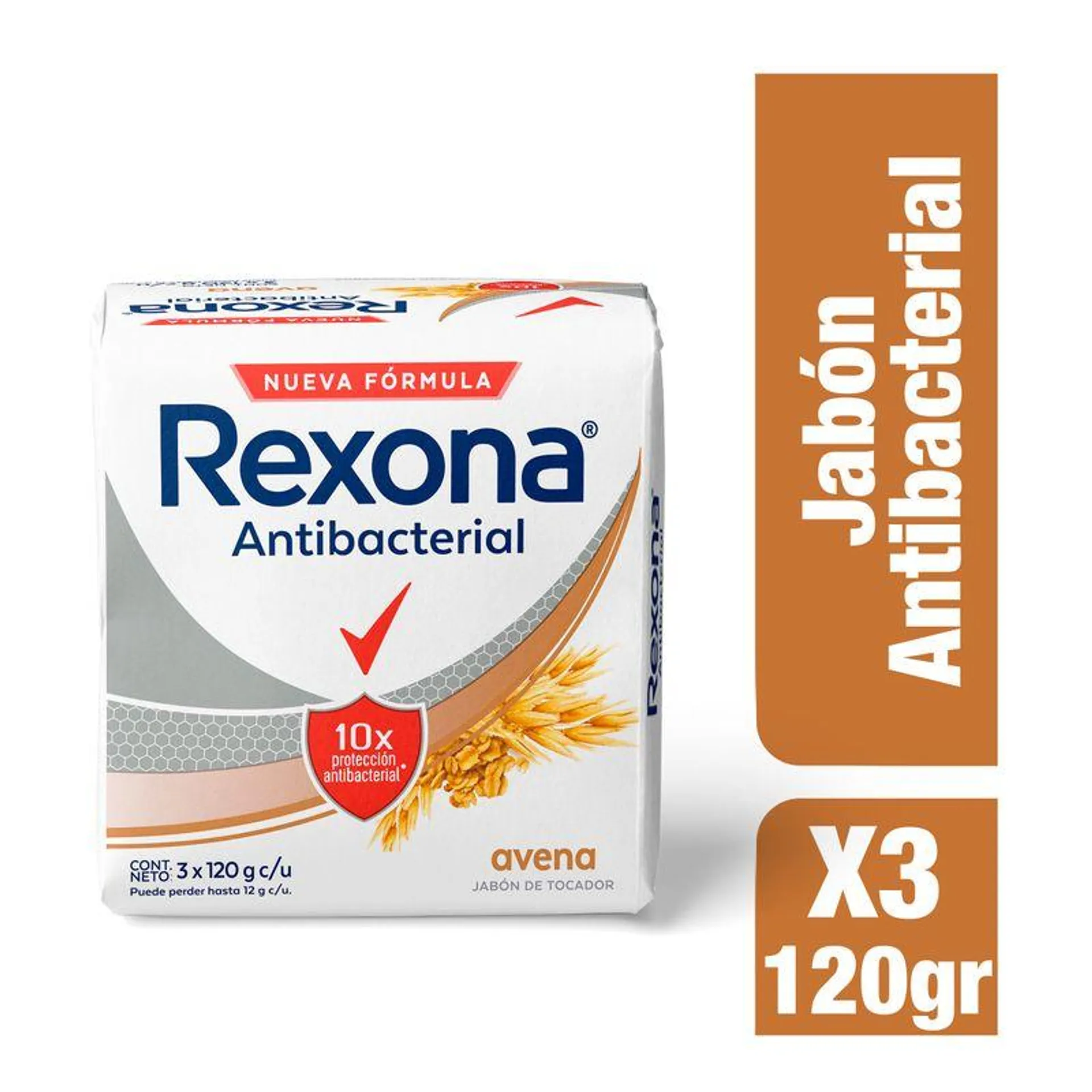 Jabon Barra Rexona Antibacterial Avena X 120 Gr X 3 Und