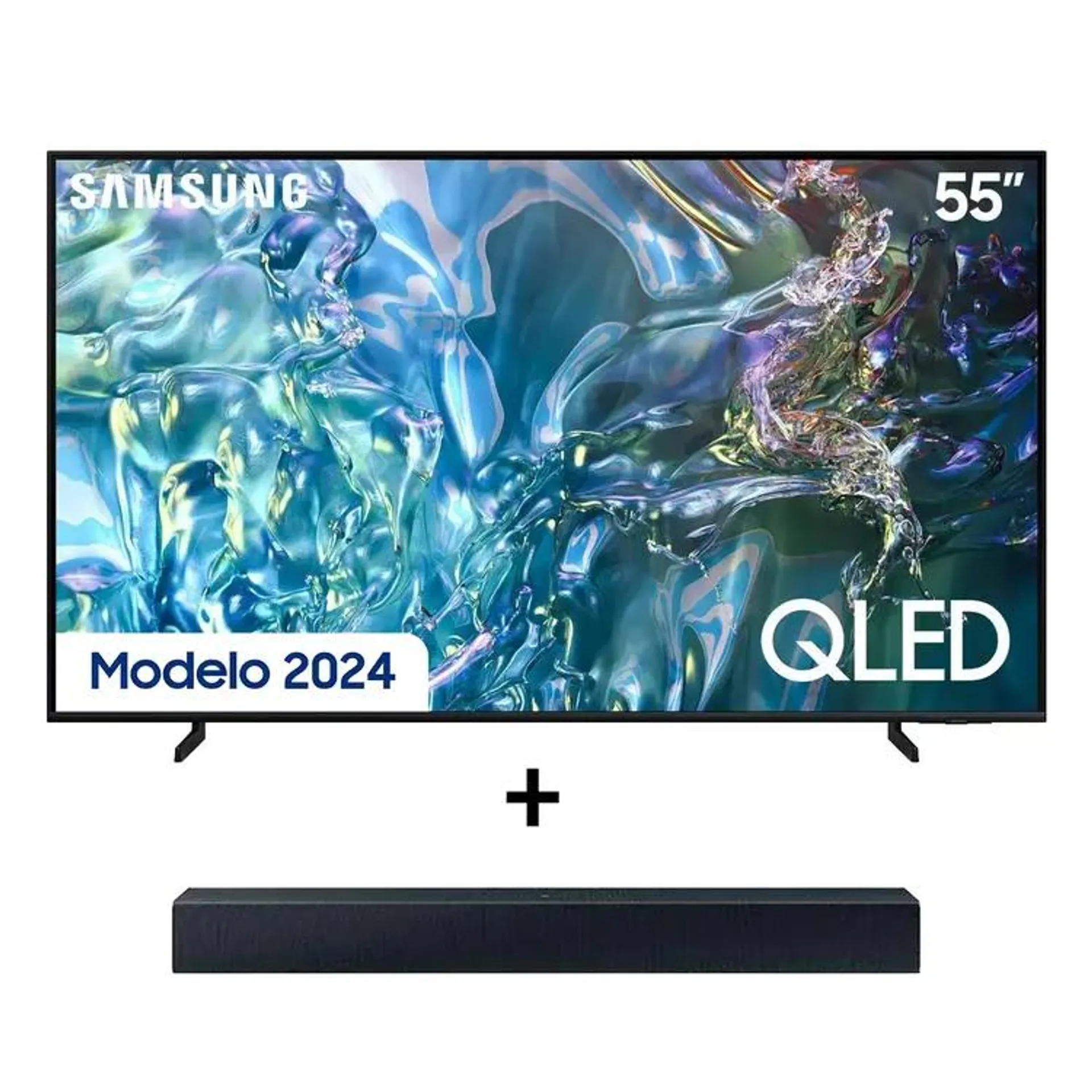 TV SAMSUNG 55" Pulgadas 139,7 cm QN55Q60DA 4K-UHD QLED Smart TV + Barra de Sonido SAMSUNG HW-C400