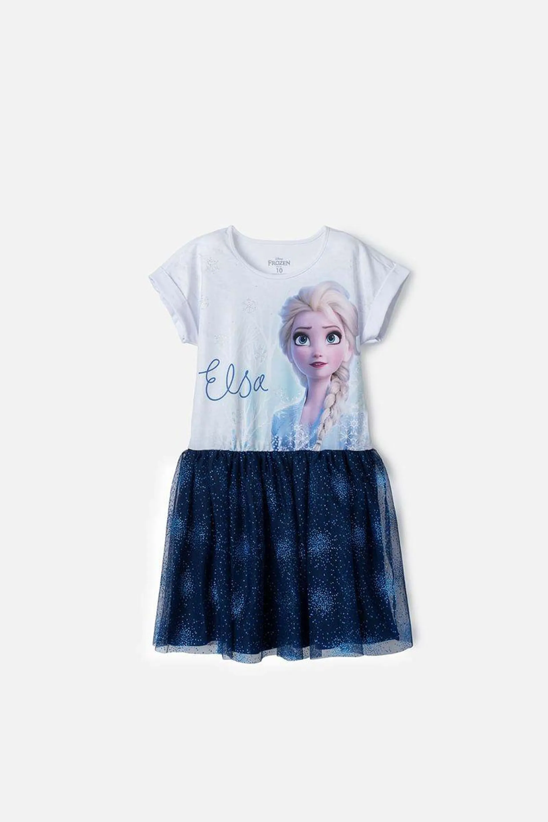 Vestido de Frozen con tul blanco y azul para niña