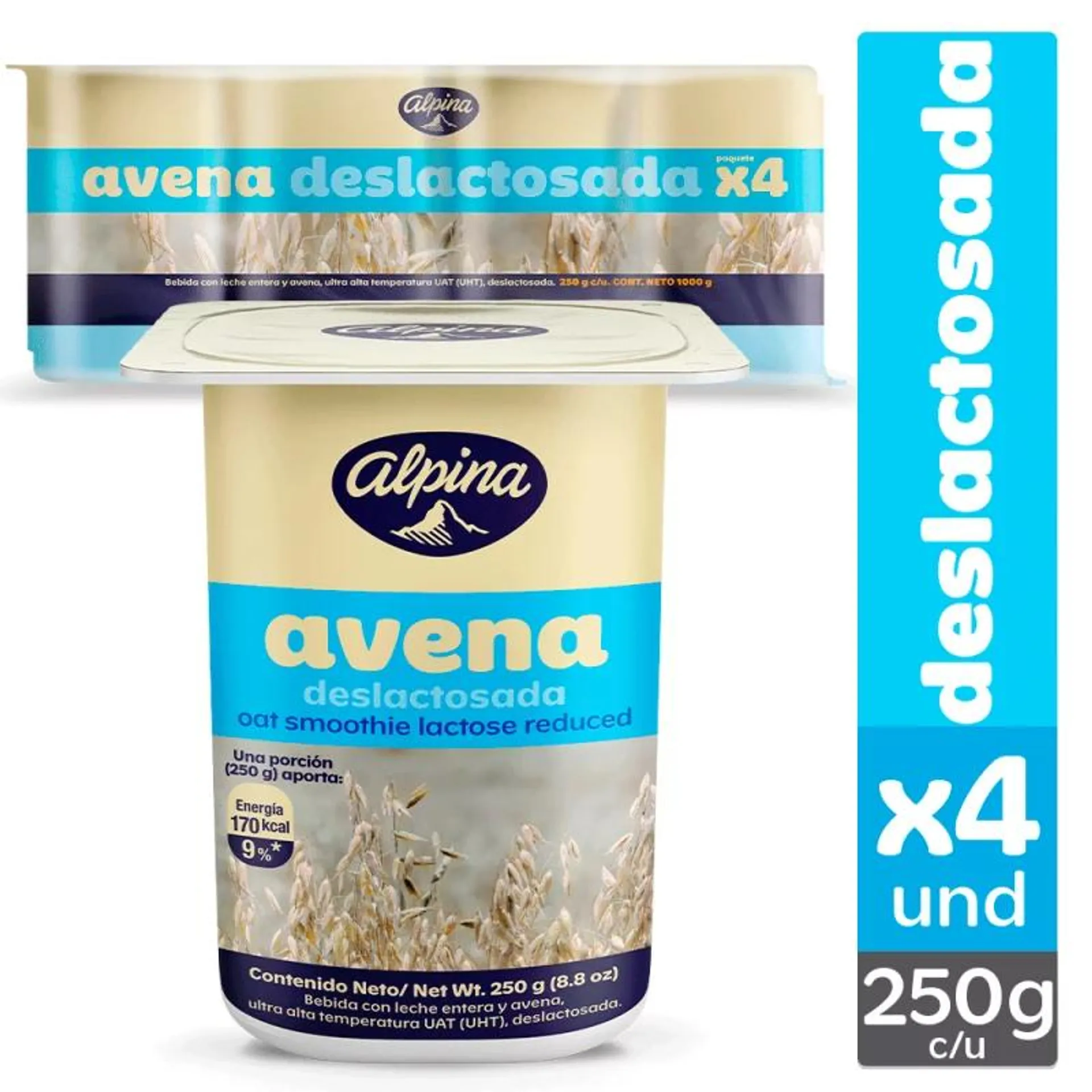 Avena Deslactosada Vaso 250 g - Multiempaque X4 und