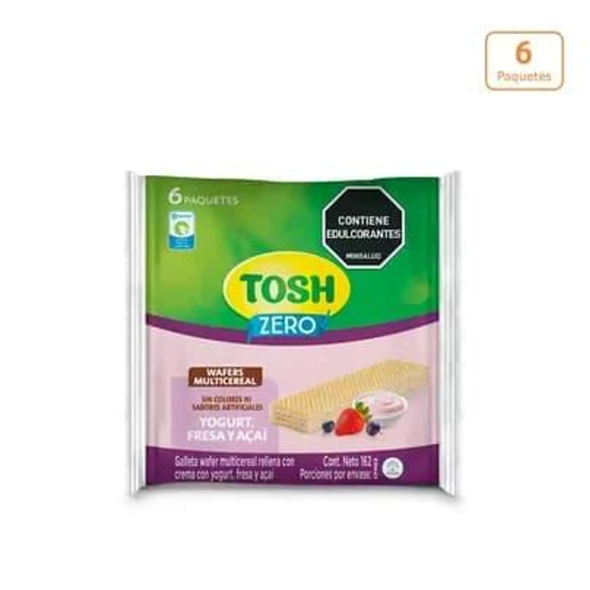 Galleta Tosh Wafer Yogur Fresa Acaí sin azúcar x 162g x 6 unds