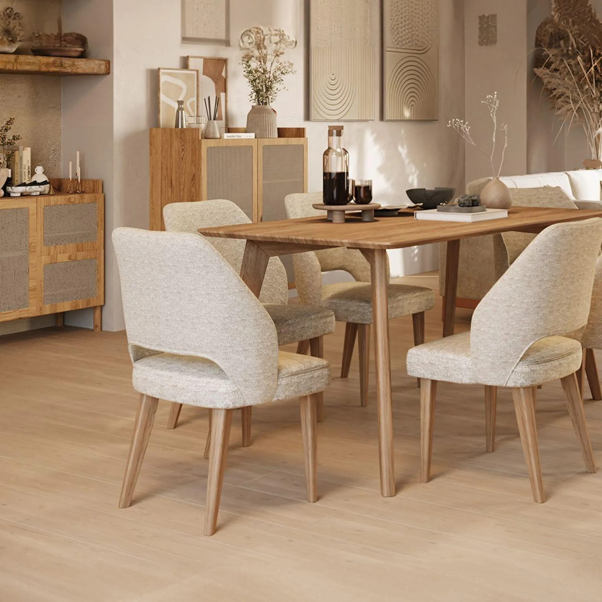 Comedor 4 Puestos Camille Lino Verona Beige, Cubierta Natural