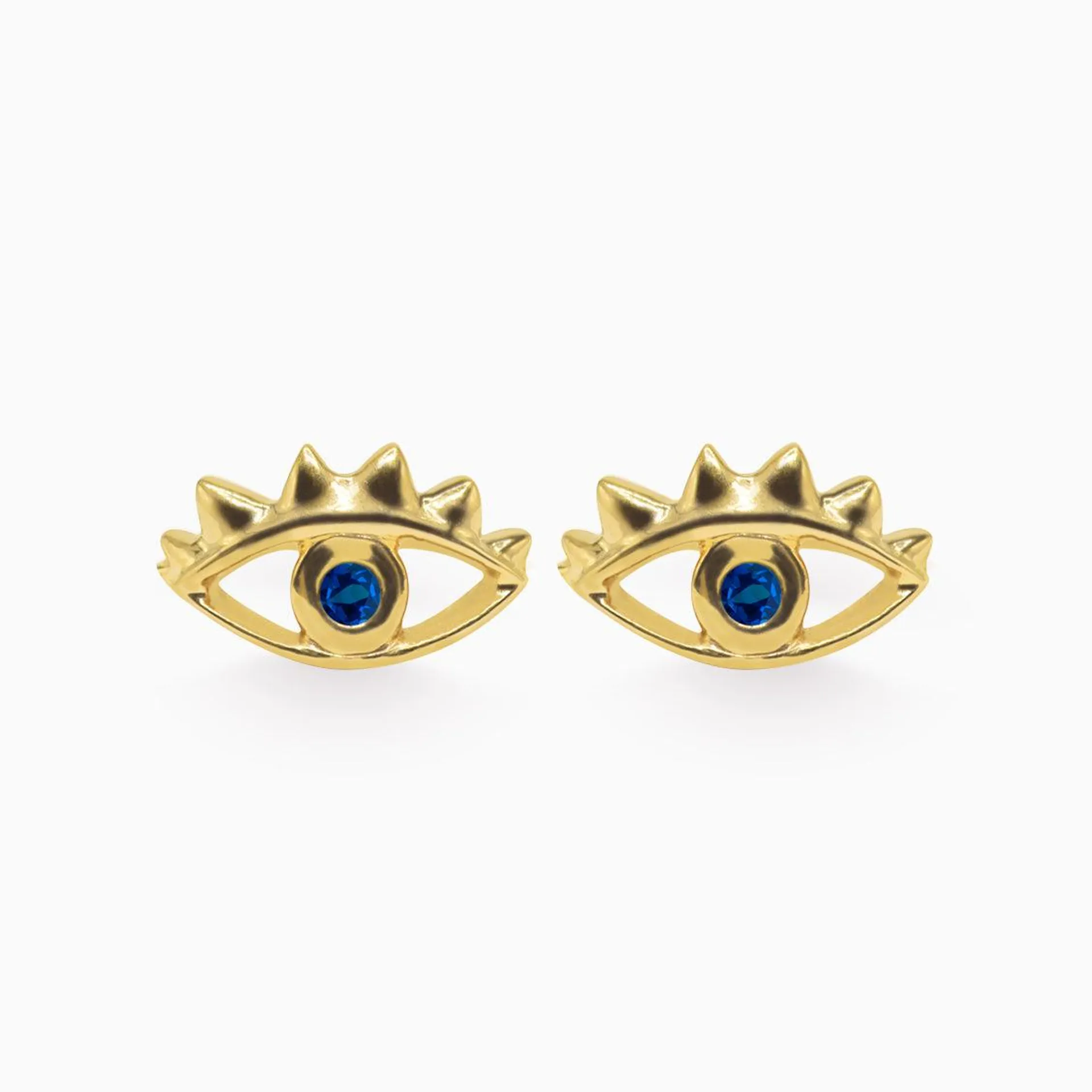 Aretes Siena en oro amarillo de 18K forma de ojo con zafiro