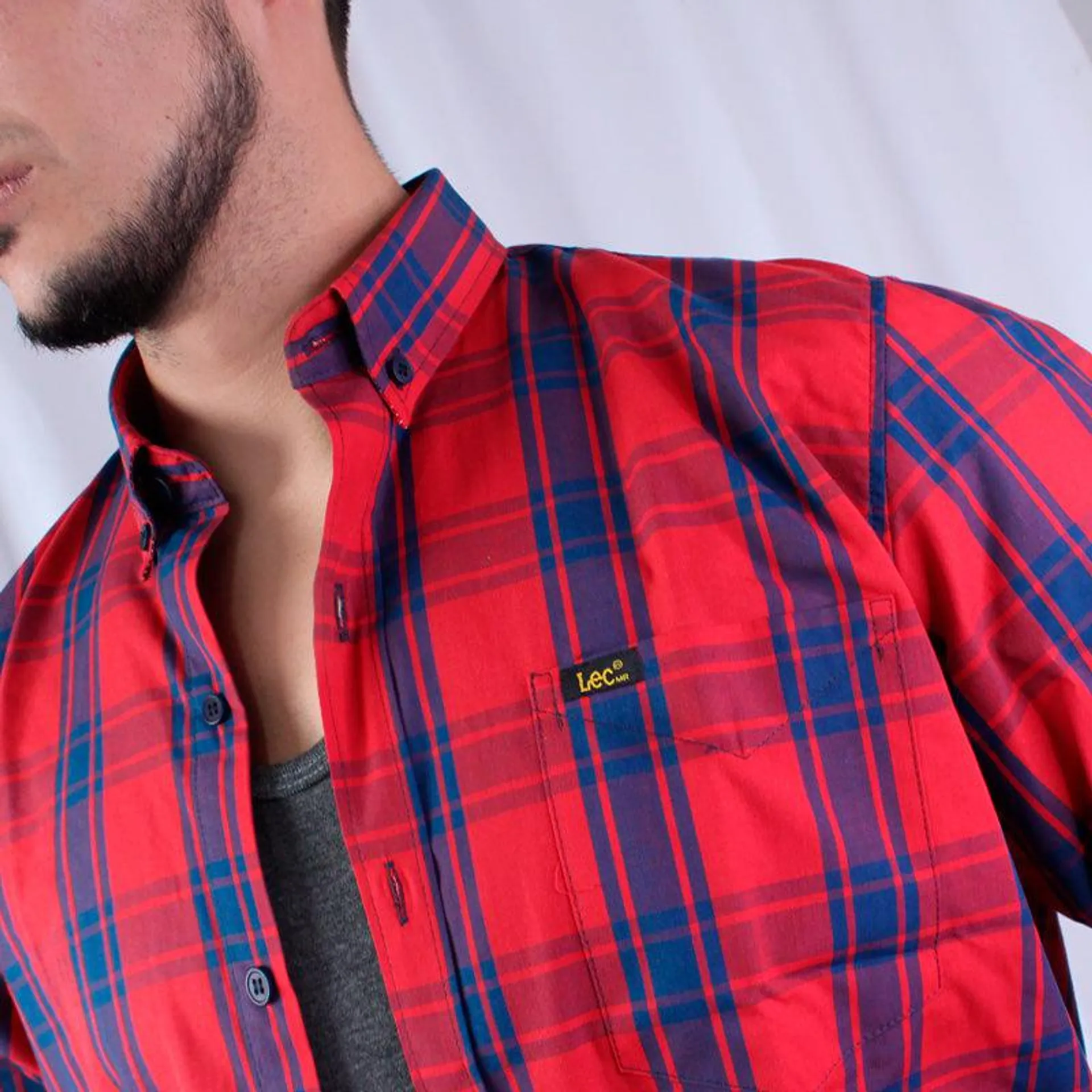 Camisa Para Hombre Lec Lee Cuadros Rojo