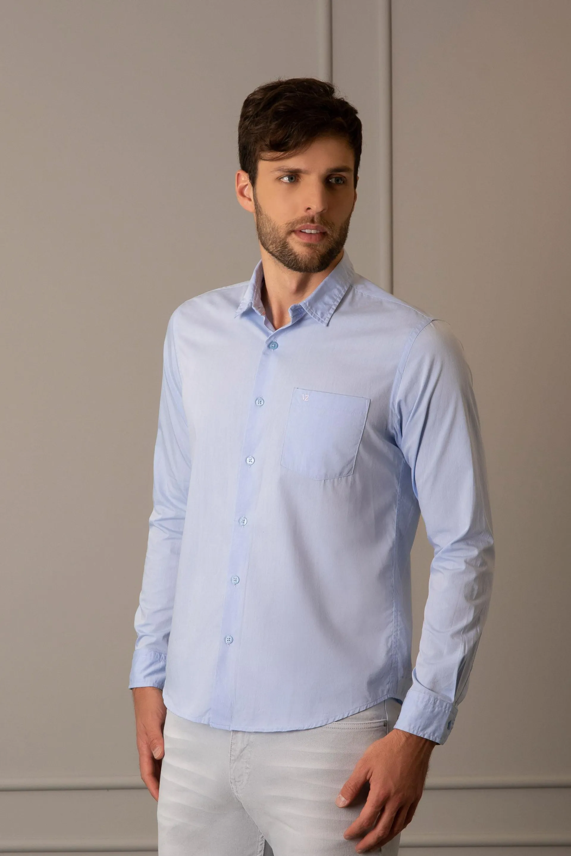 Camisa manga larga popelina para hombre cuello camisero clásico