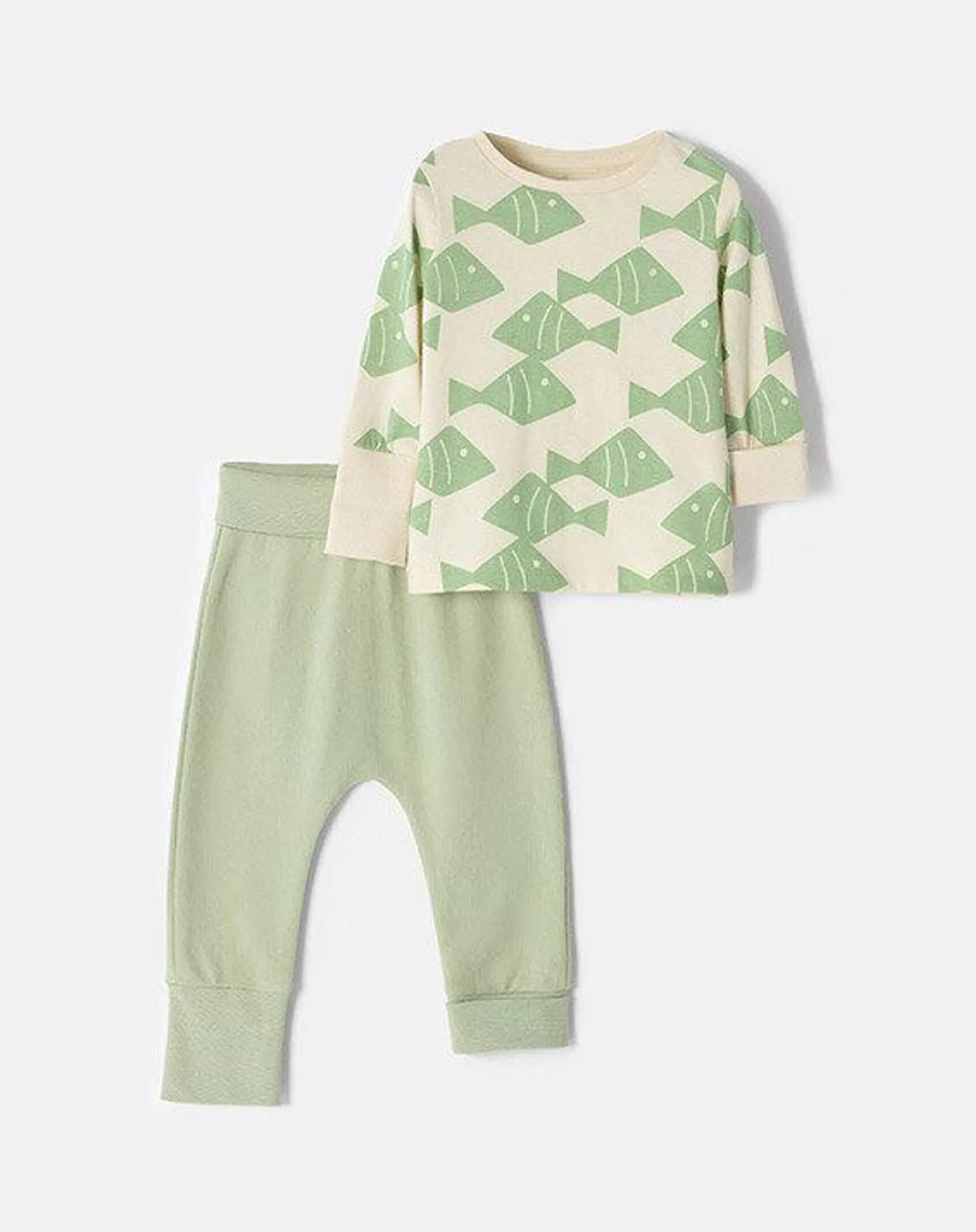 conjunto camiseta + pantalón odel beige estampado 0-3m