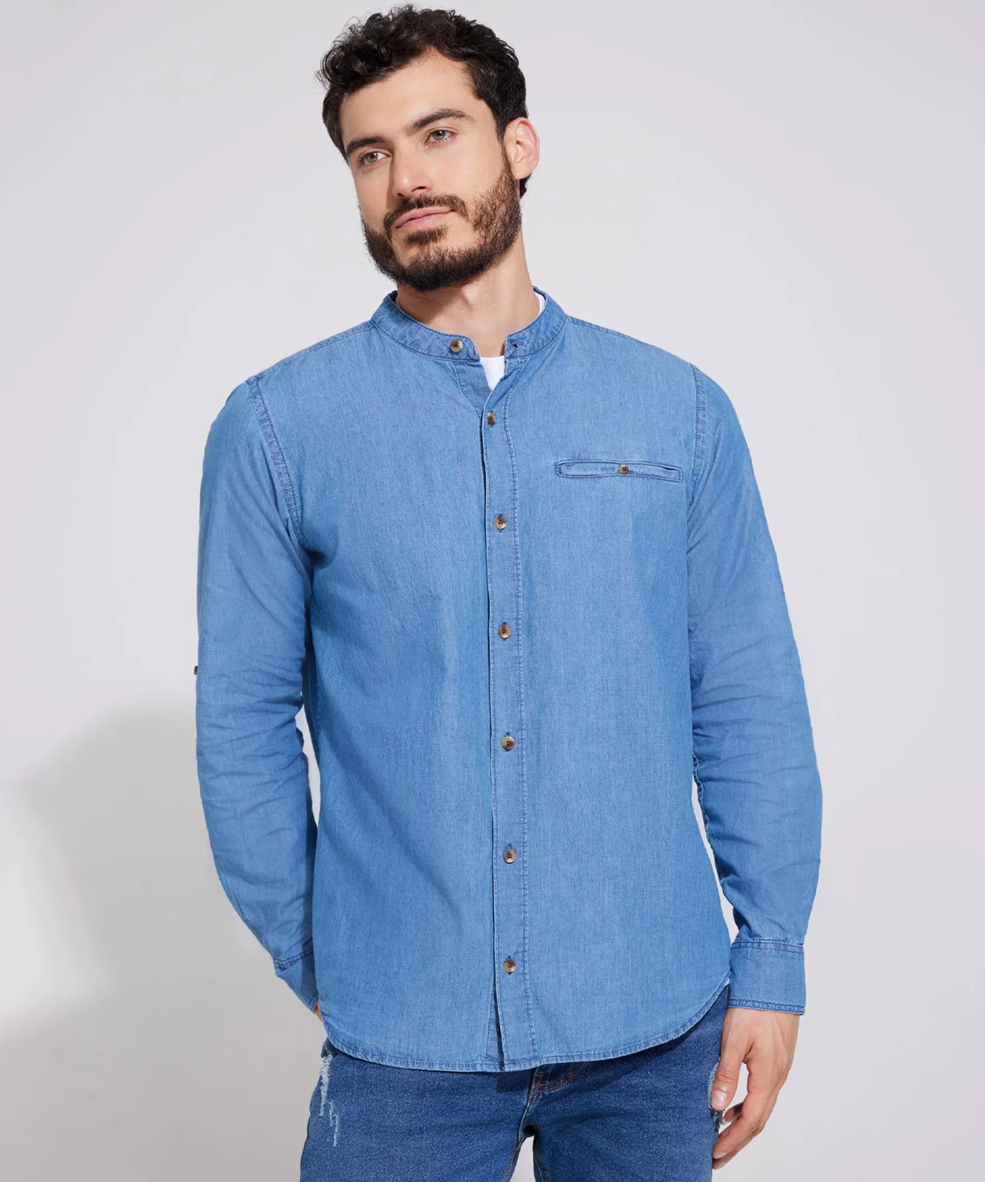 Camisa Unicolor Tela Denim, Regular Fit