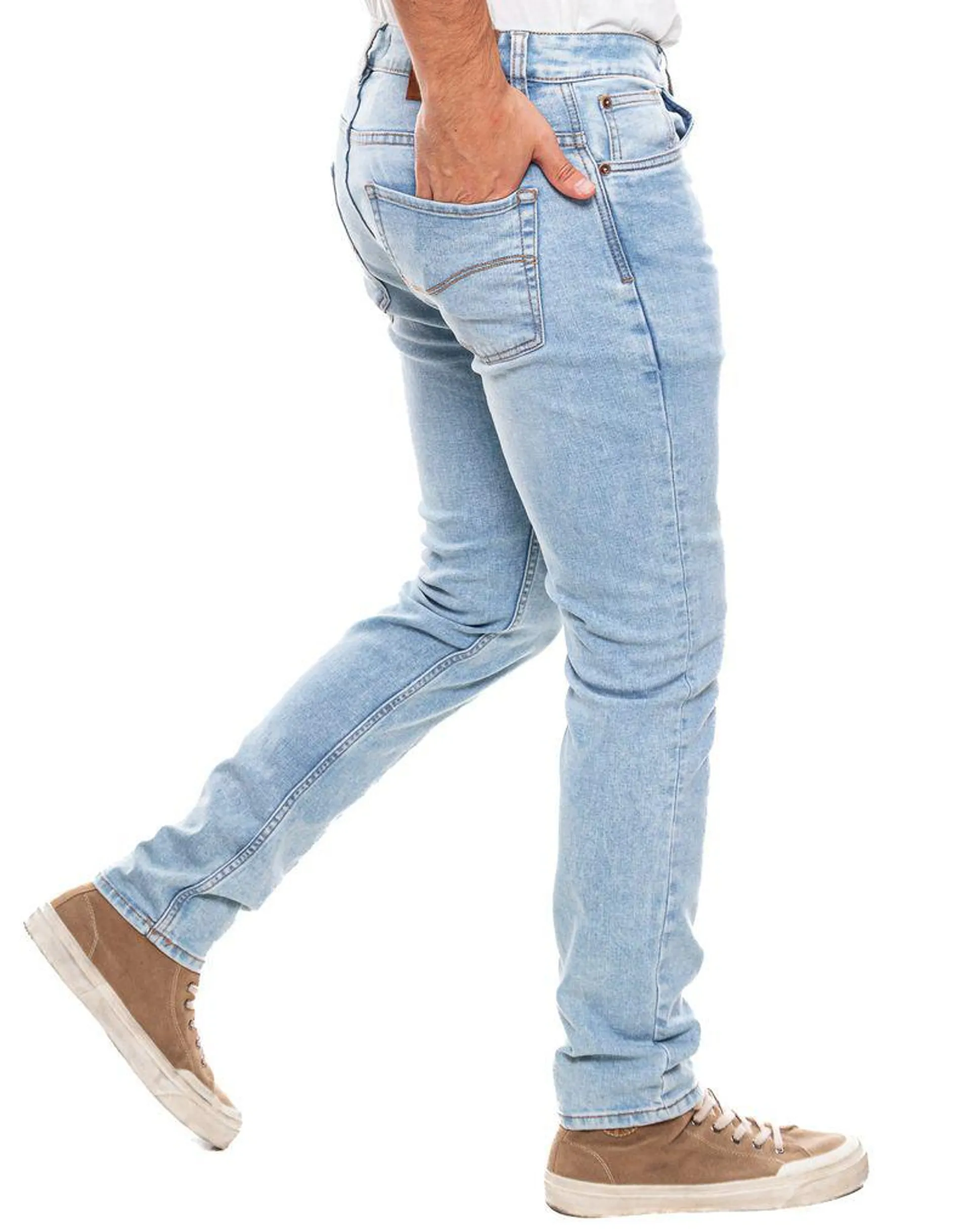 Slim Fit Jeans Tono Claro Con Reservas De Costuras