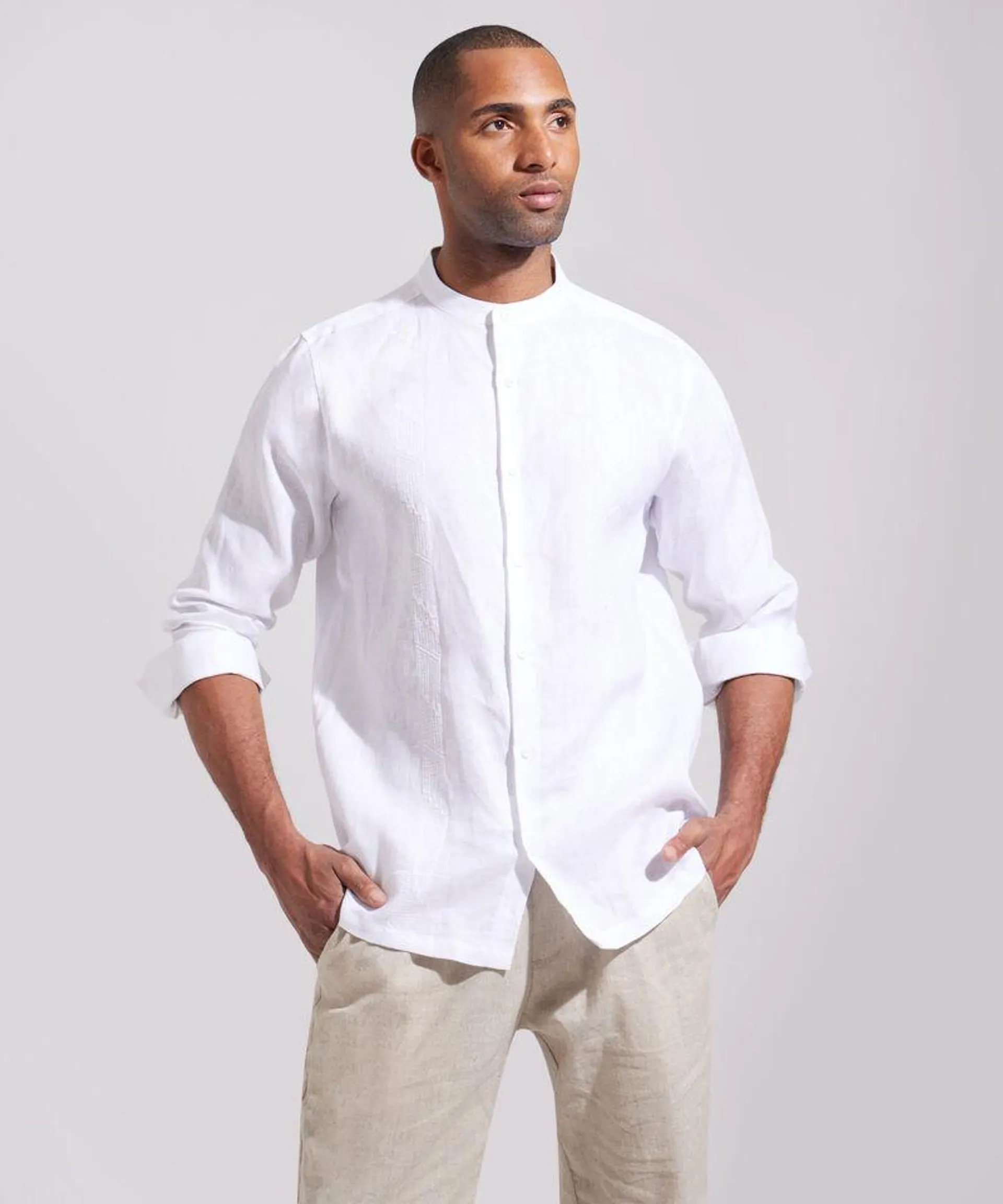 Camisa Guayabera Manga Larga Cuello Neru