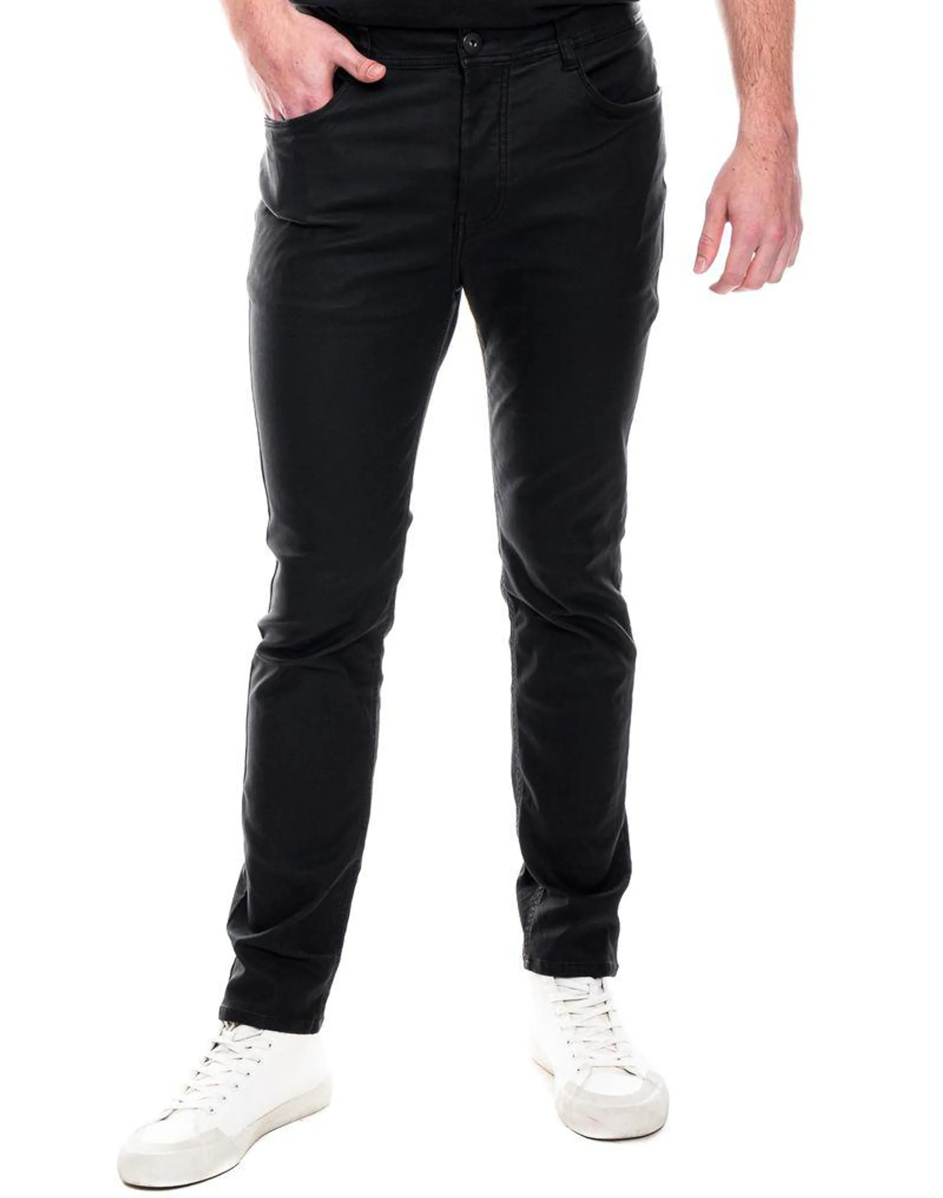 Pantalón Slim Fit Efecto Cuero Con Botonadura Interna