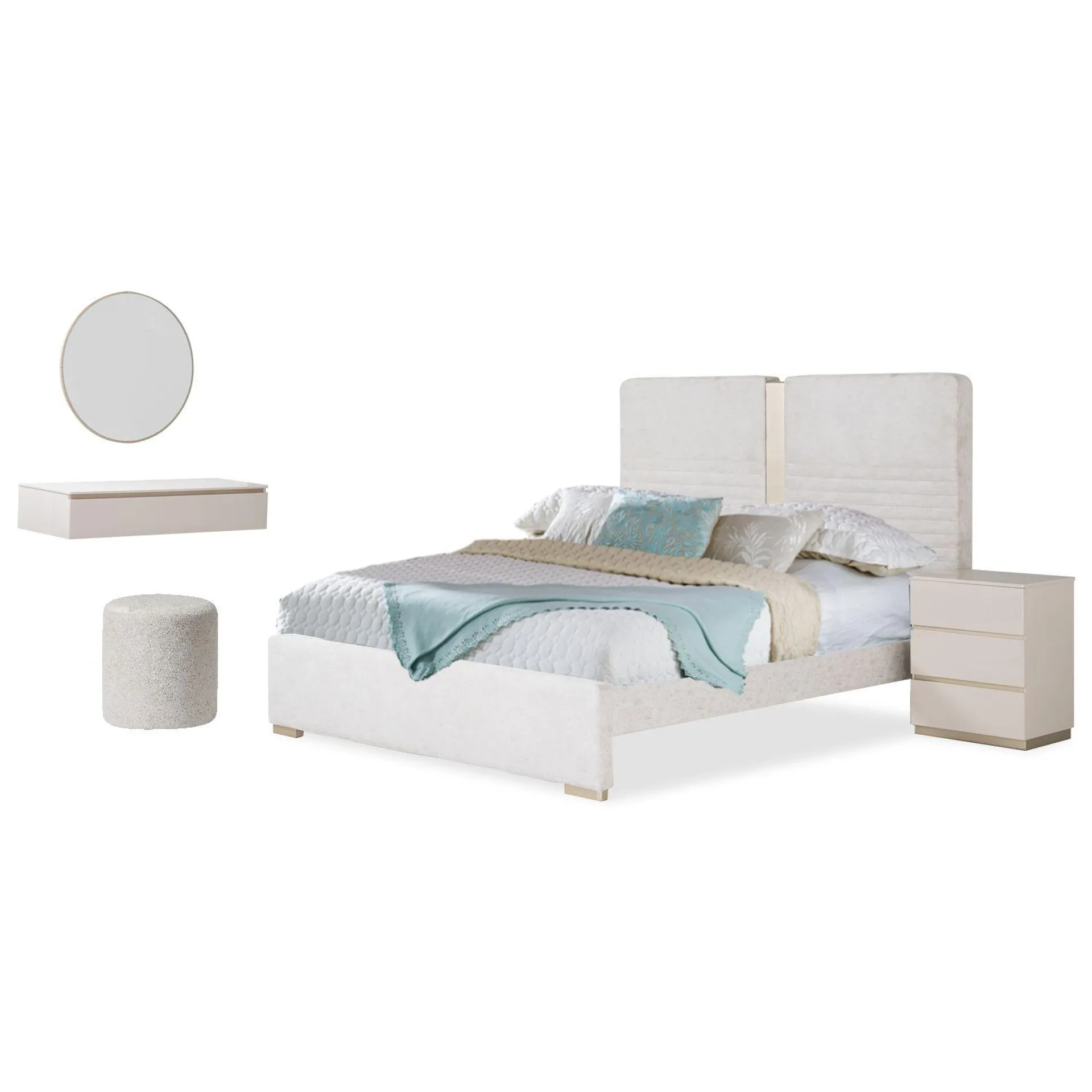 Cama Queen Moratti Velvet Crudo, Champaña