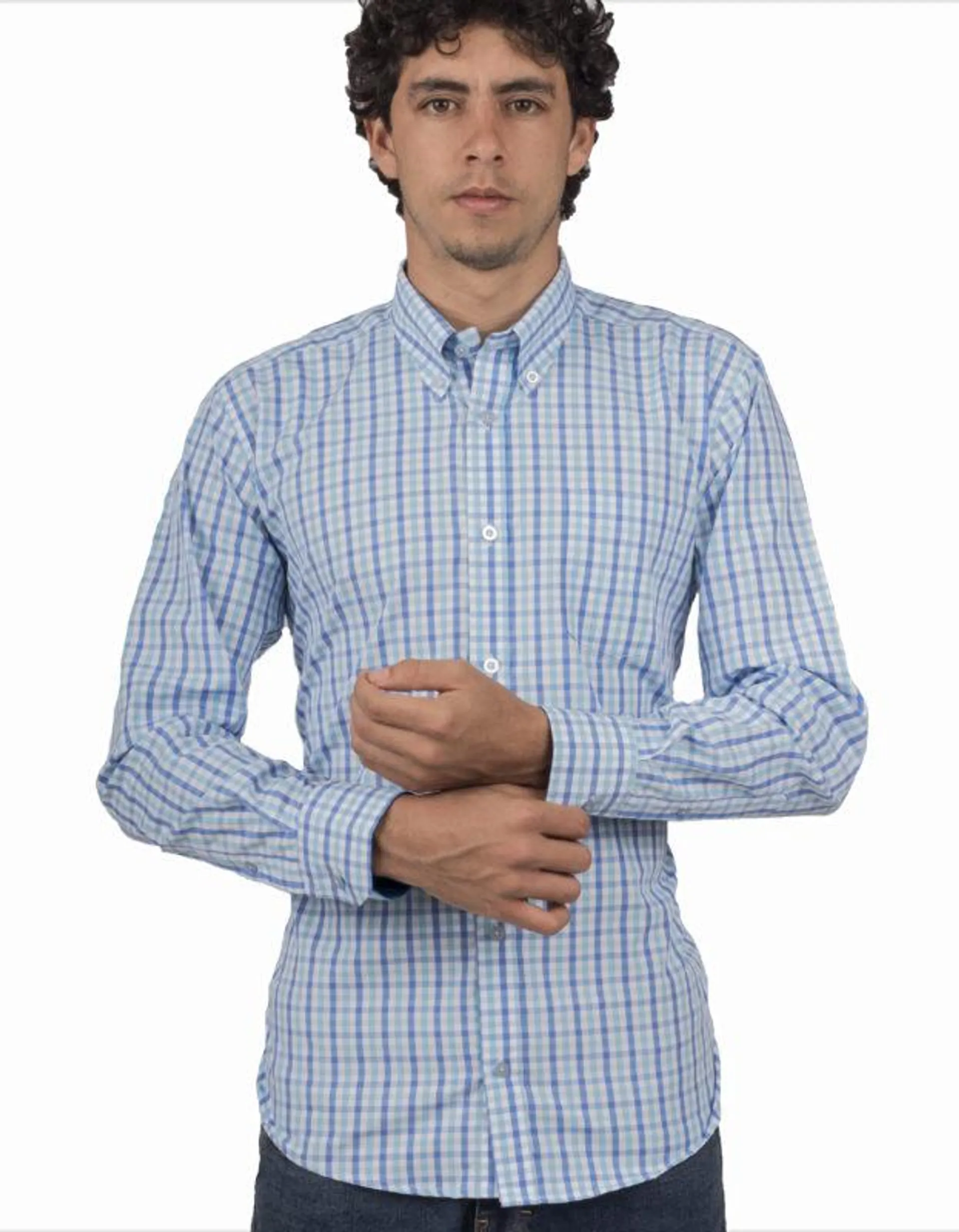 Camisa a Cuadros Azules Manga Larga – Moldería informal