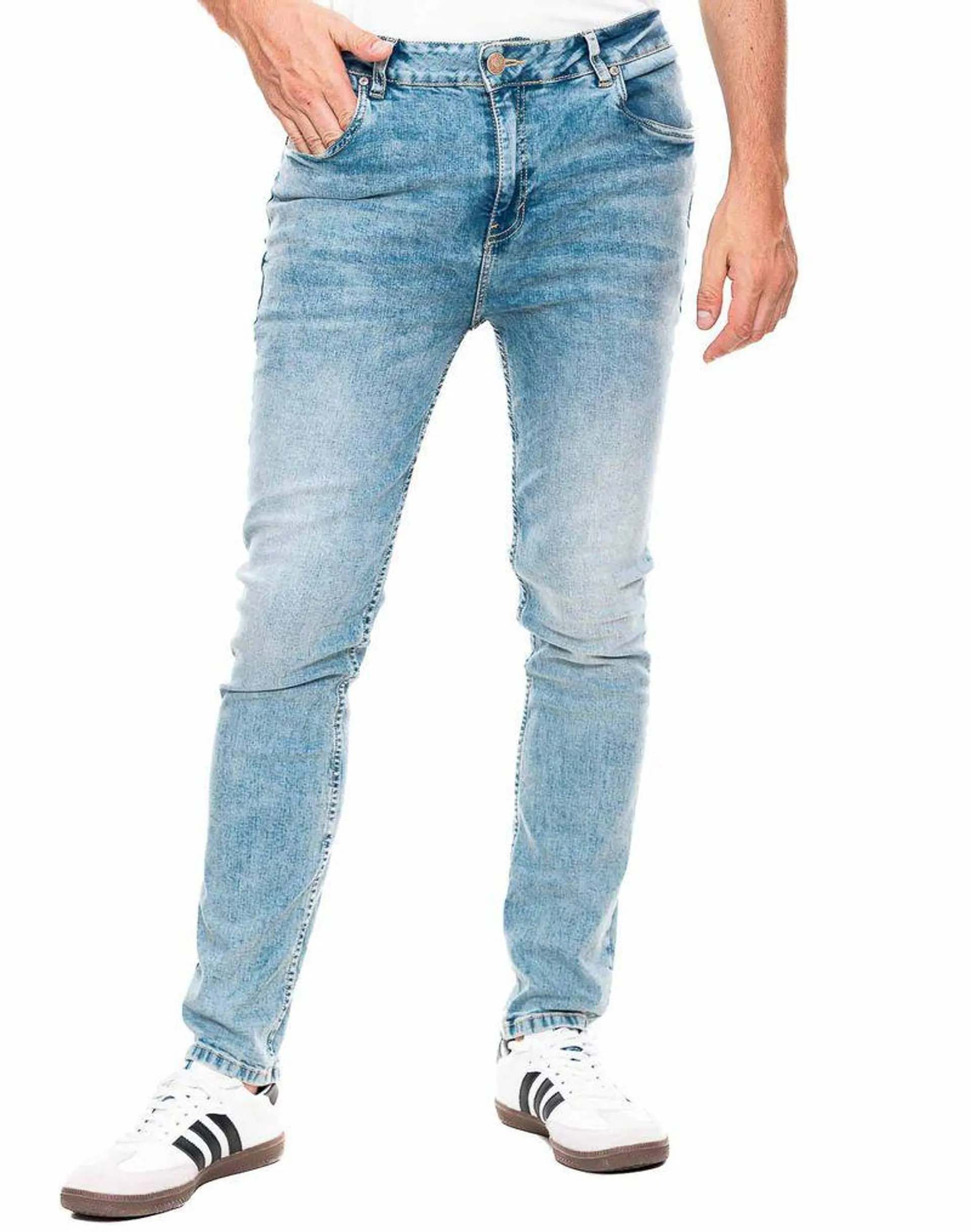 Slim Fit Jeans Tono Claro Con Desgastes