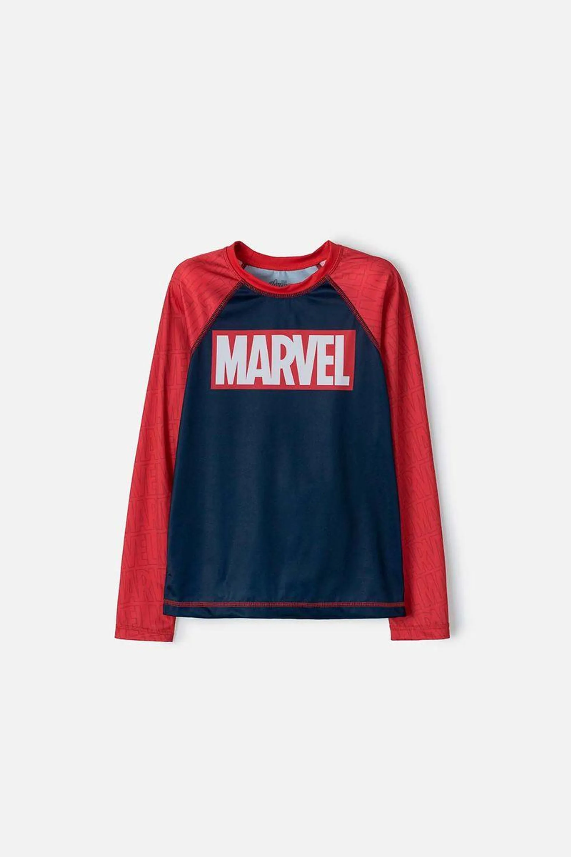 Camiseta Baño Marvel manga larga azul y rojo para niño