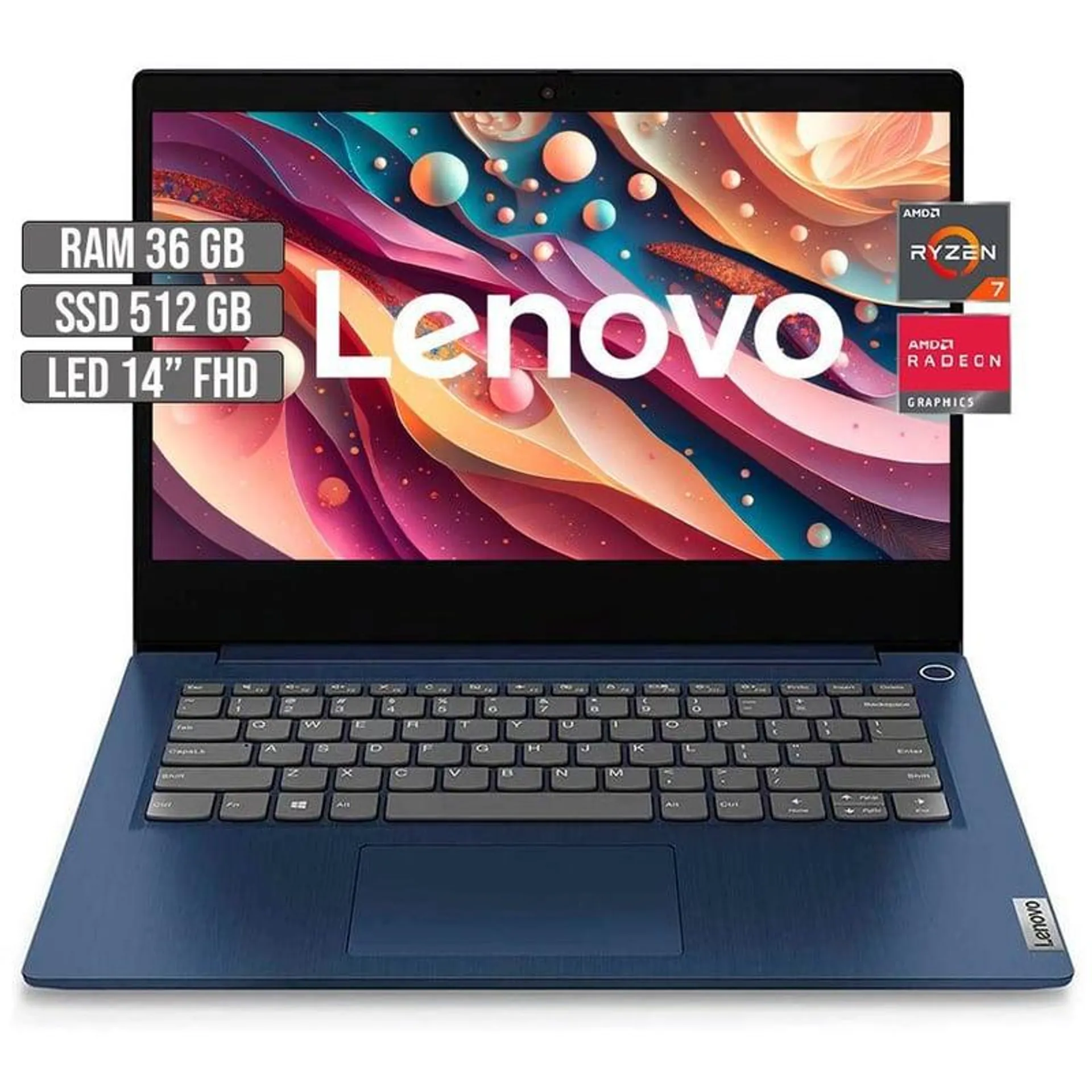 LENOVO IDEAPAD AMD RYZEN 7-5700U SSD 512GB RAM 36GB LED 14" FHD