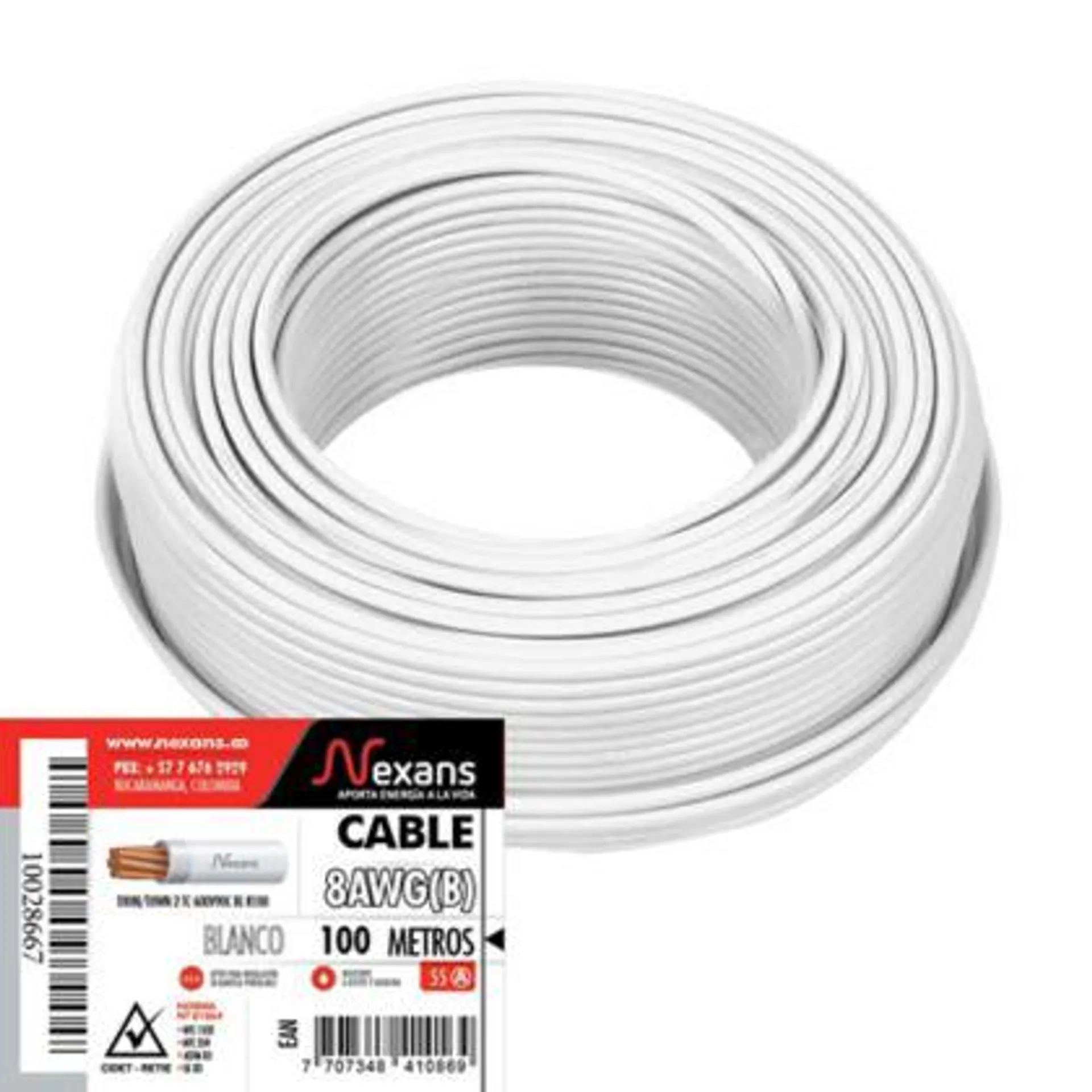 Cable De Cobre #8 Blanco #100M