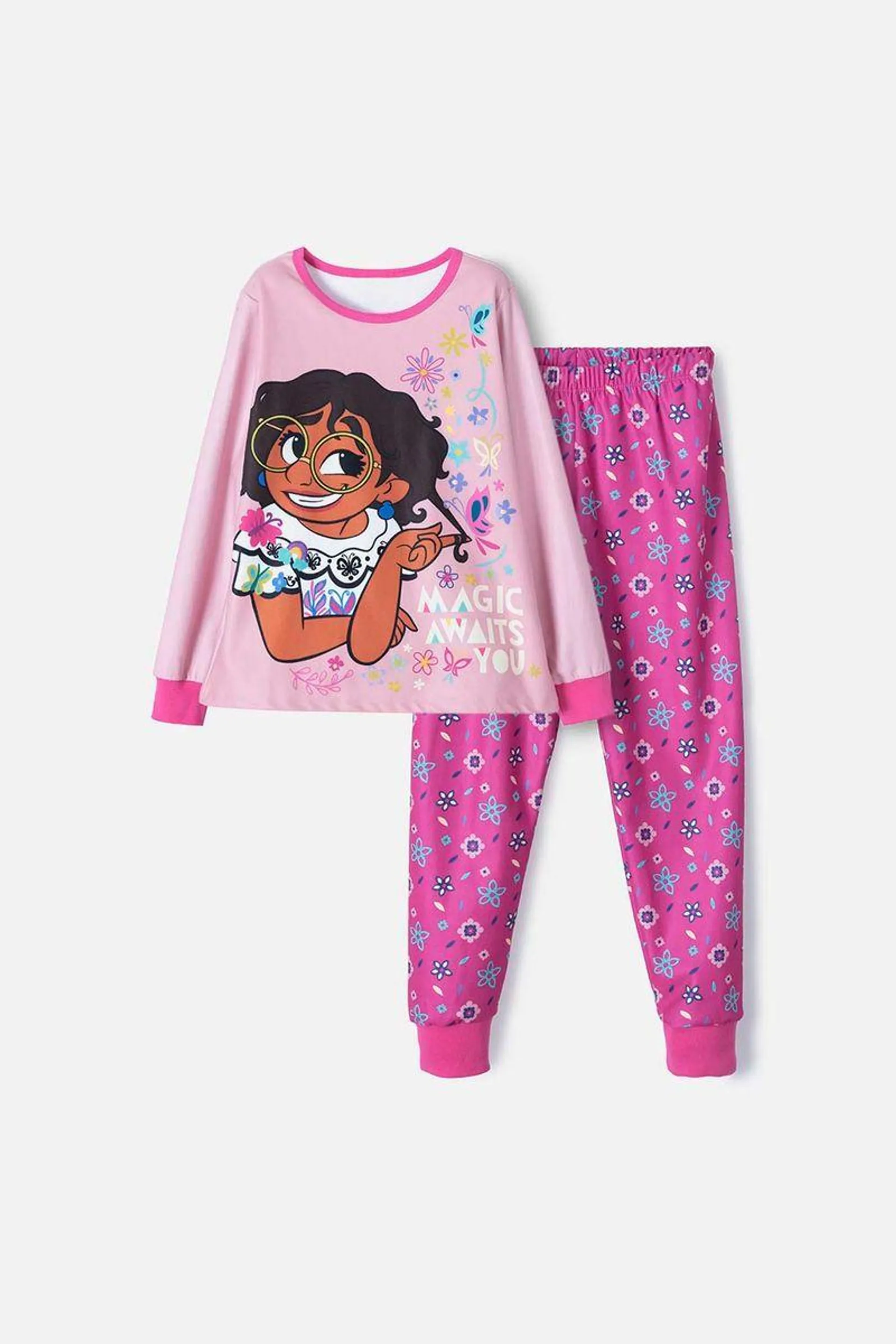 Pijama de Encanto de pantalón largo rosado para niña