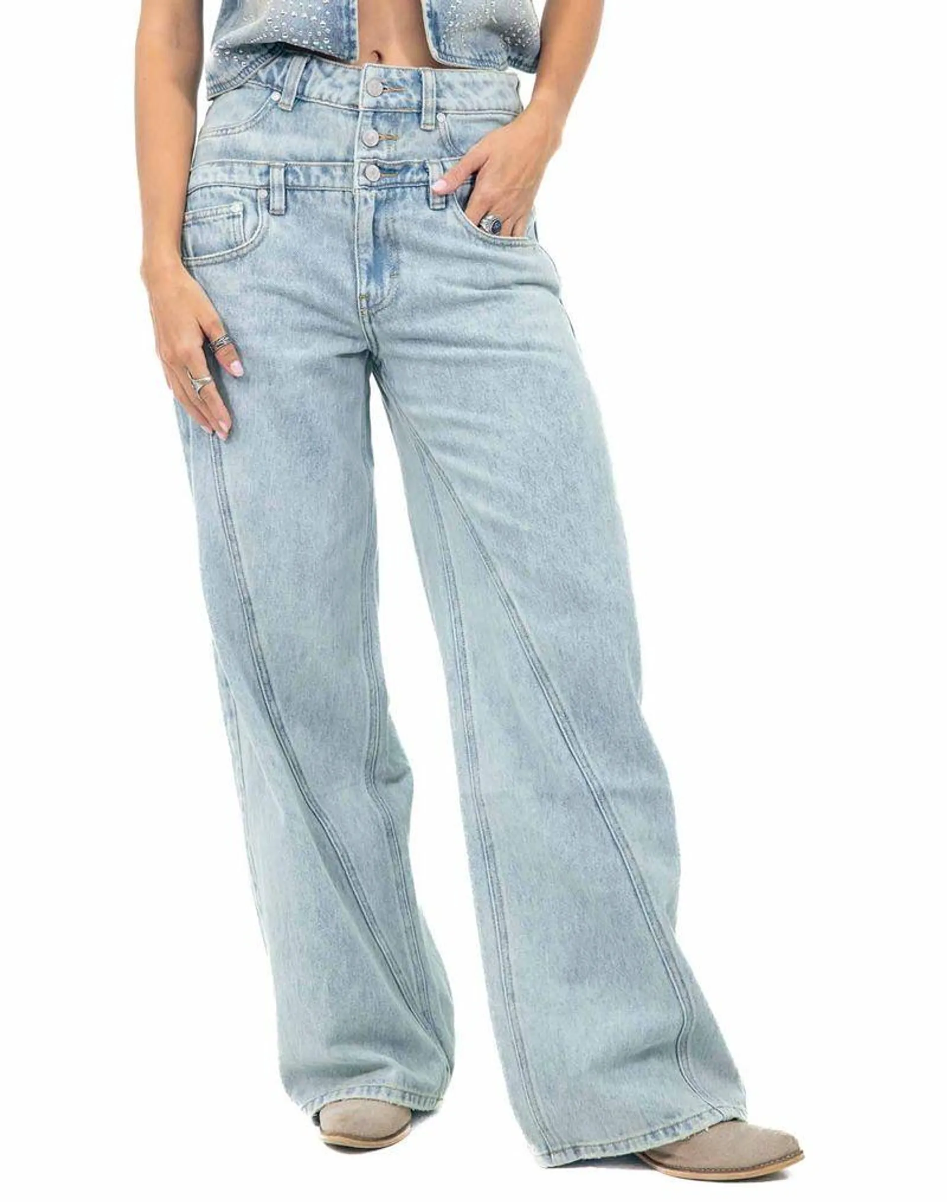 Medium Waist Wide Leg Jeans Doble Pretina