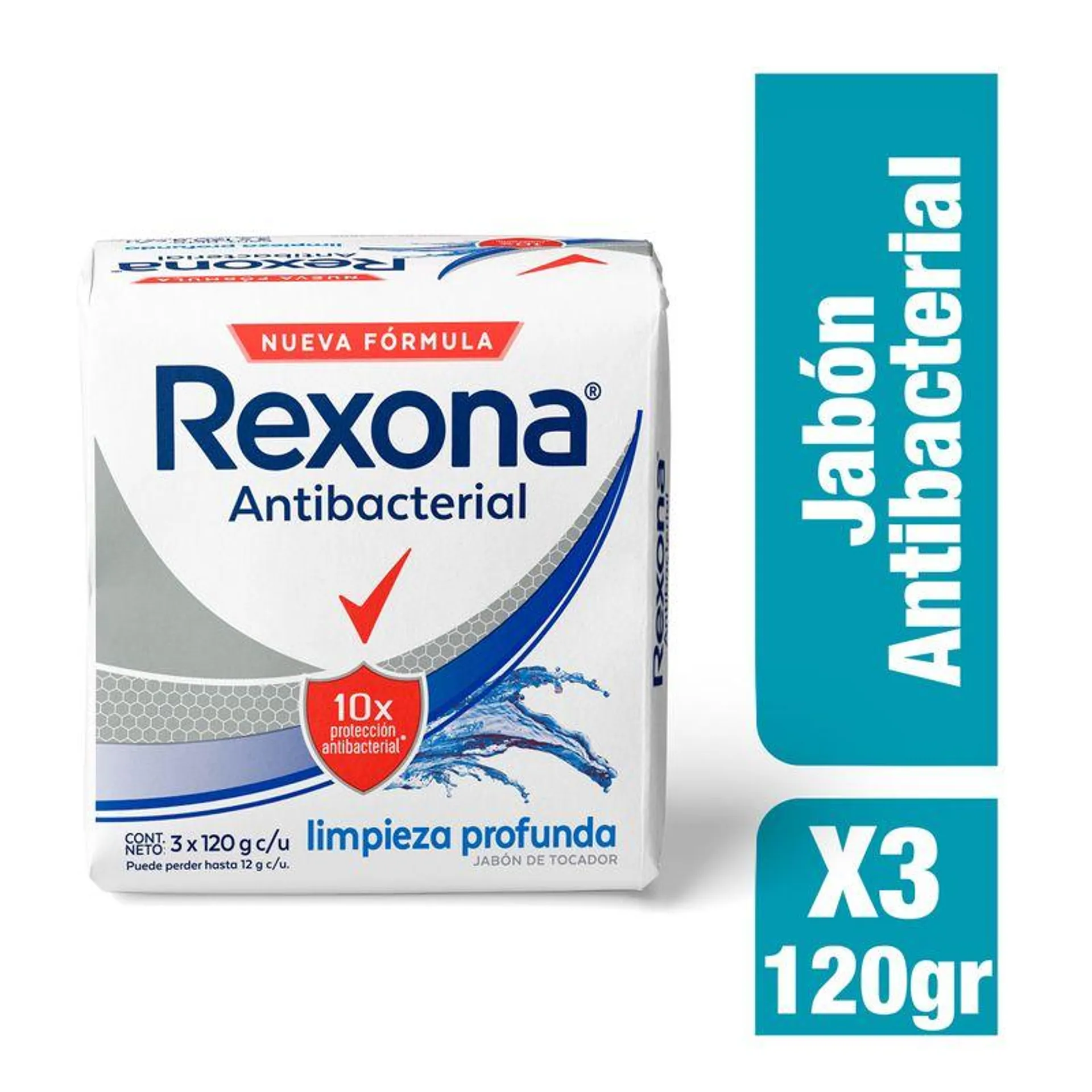 Jabon Barra Rexona Antibacterial Limpieza Profunda X 120 Gr X 3 Und