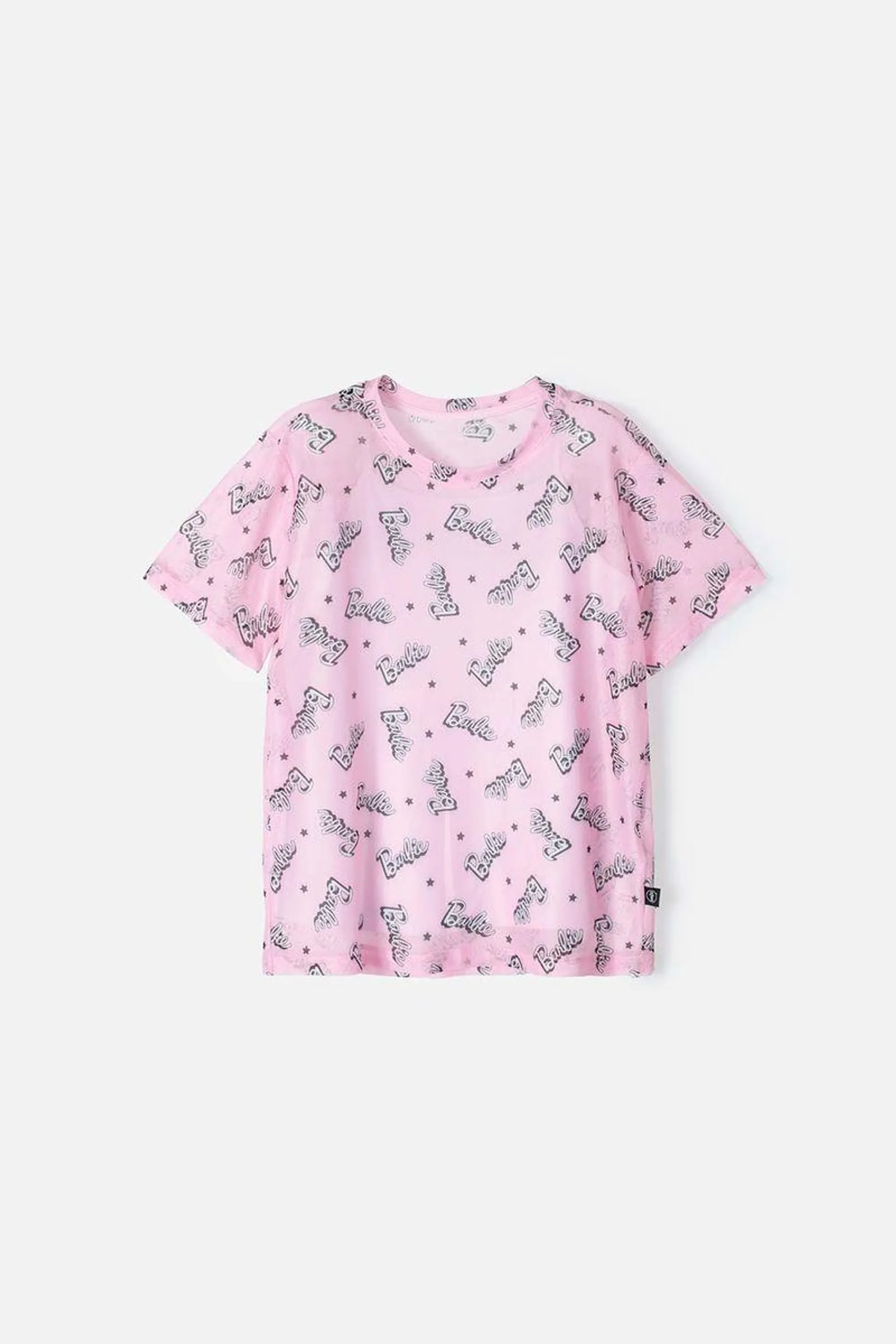 Camiseta de Barbie manga corta rosada para niña