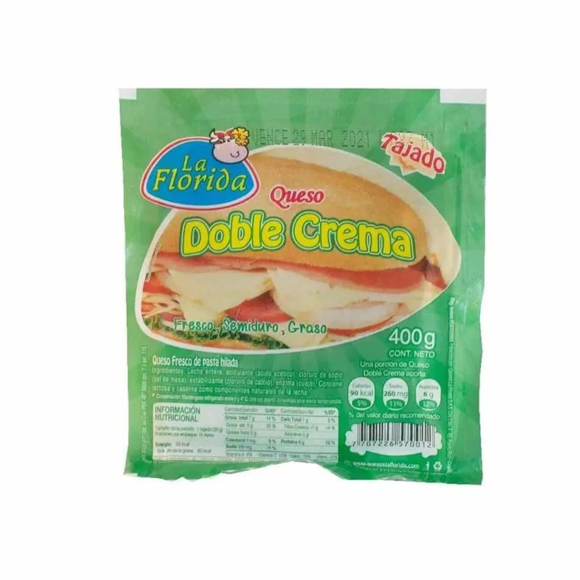 Queso La Florida Tajado Doble Crema x 400 g