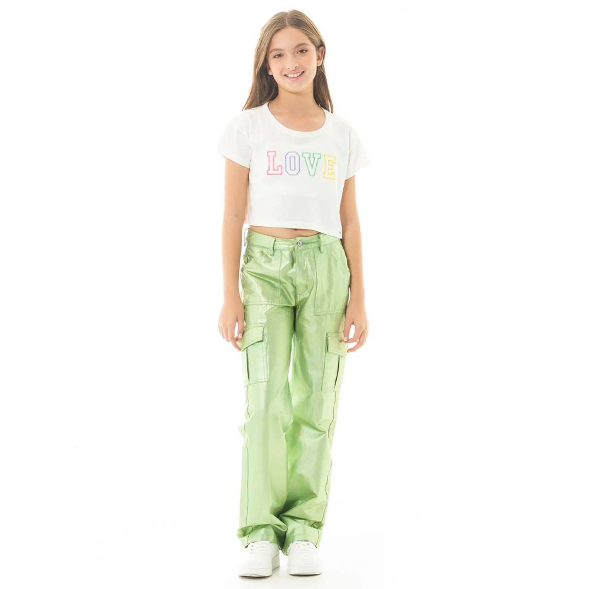 METALLIC CARGO PANTS FOR GIRLS