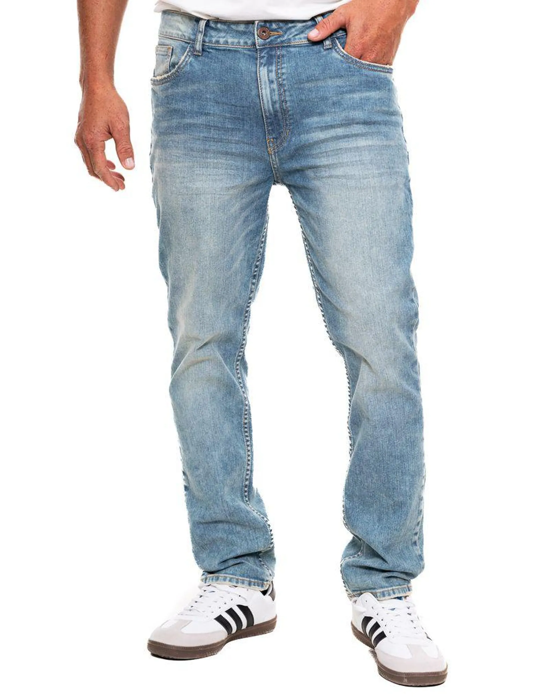 Regular Fit Jeans Tono Medio Con Reservas De Costuras