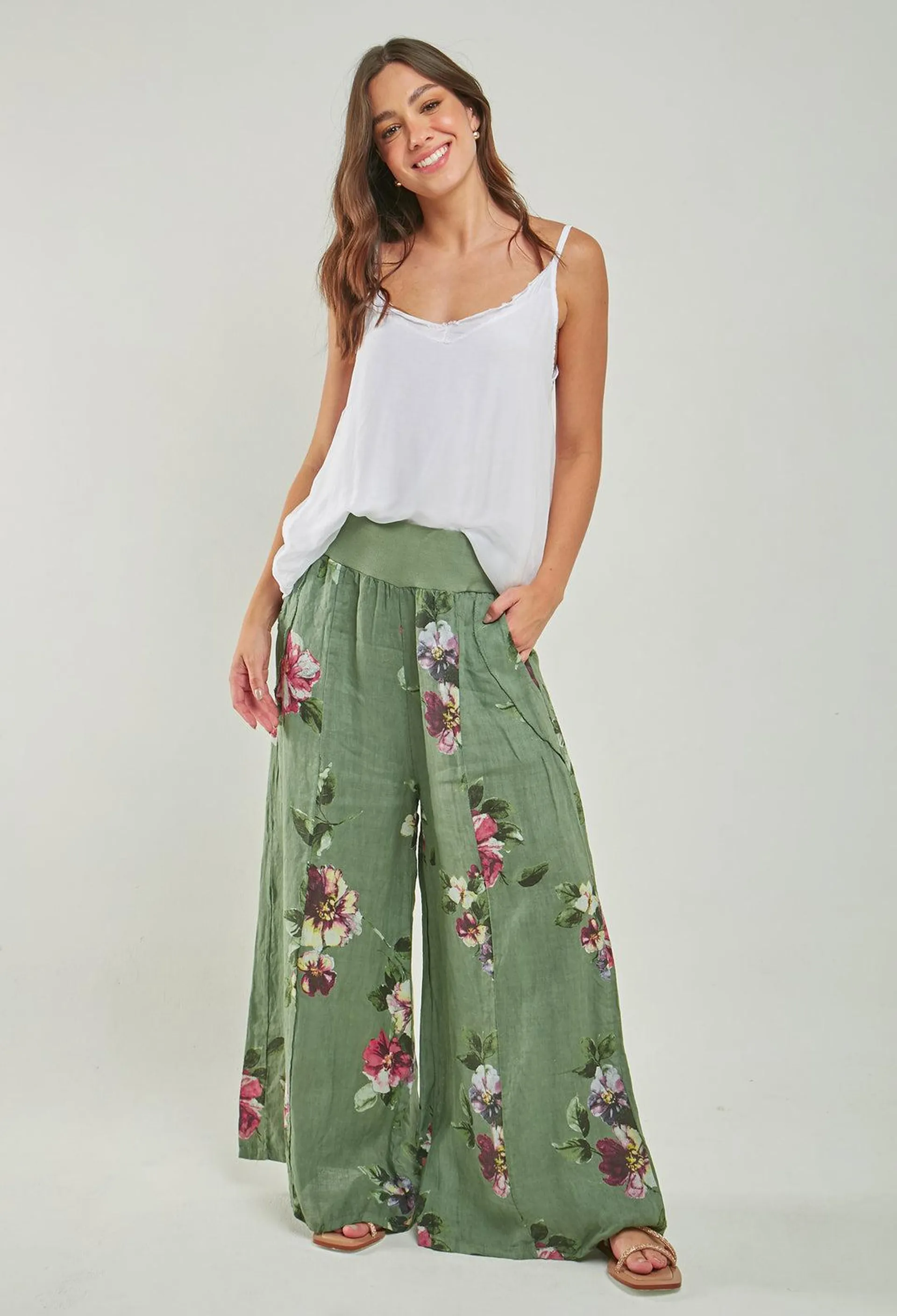 Pantalón Lino Estampado Mujer - SALE