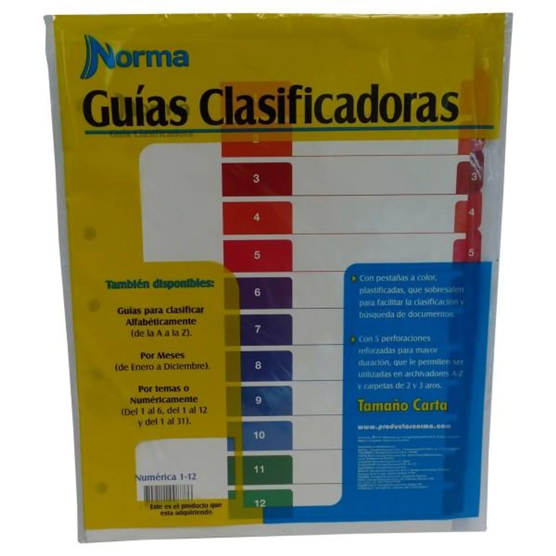 Separador Norma Guías Clasificados 105 Númerica 1-12 Tamaño Carta