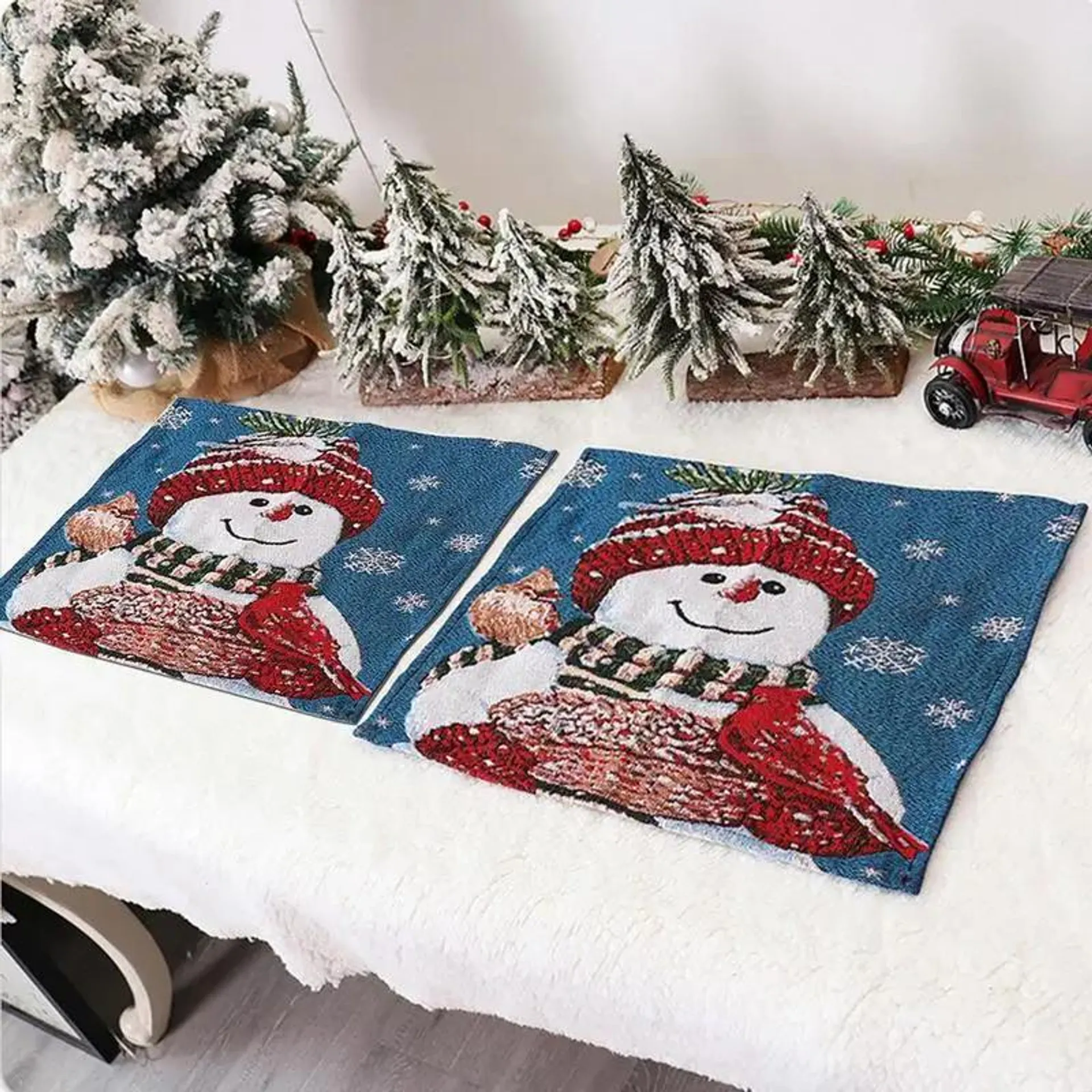 Christmas Table Mats Christmas Snowman Placemats Set Heat Resistant Seasonal Christmas Holiday Placemats Set For Home Hotel