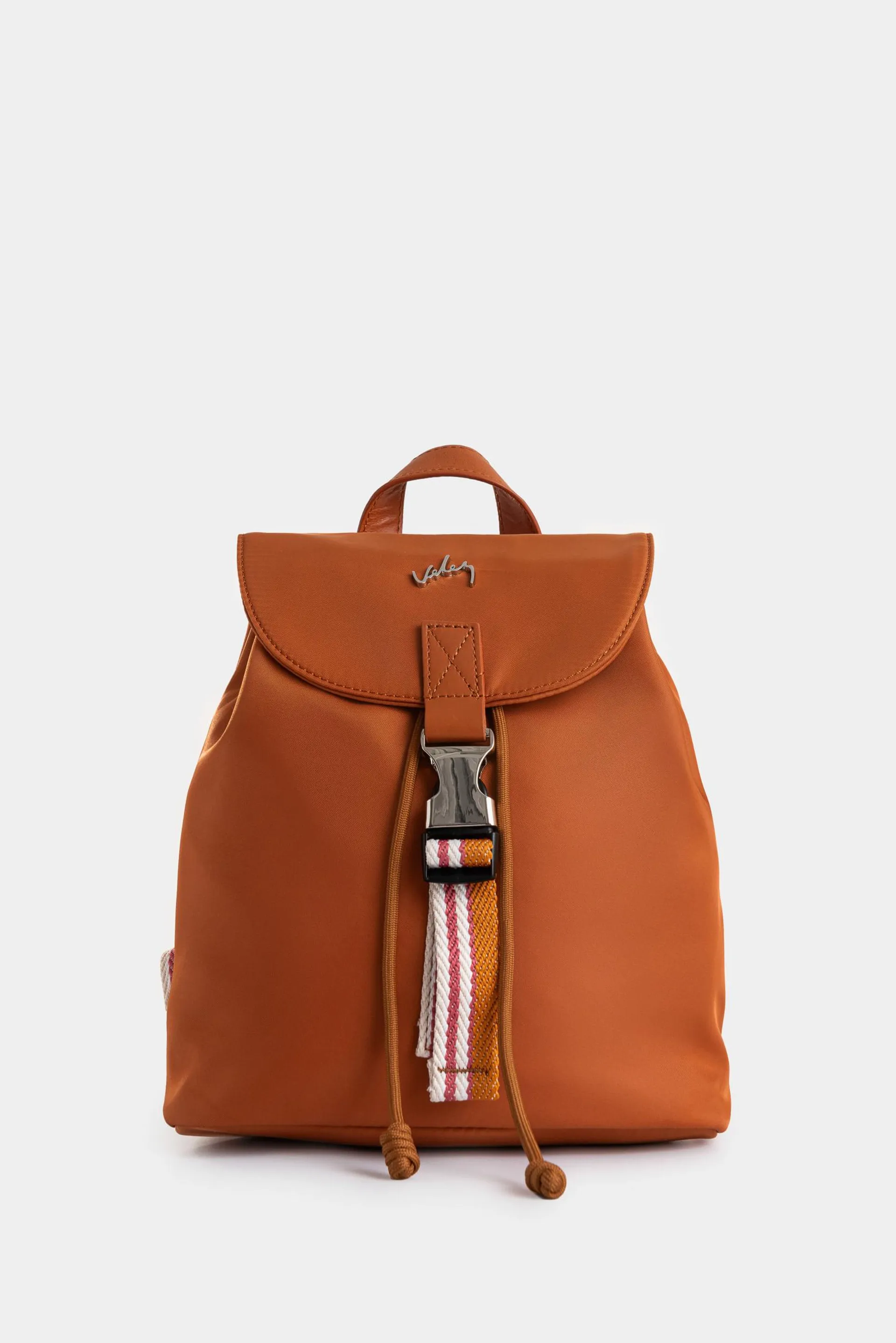 Morral Elora mini en lona y cuero para mujer detalle contraste