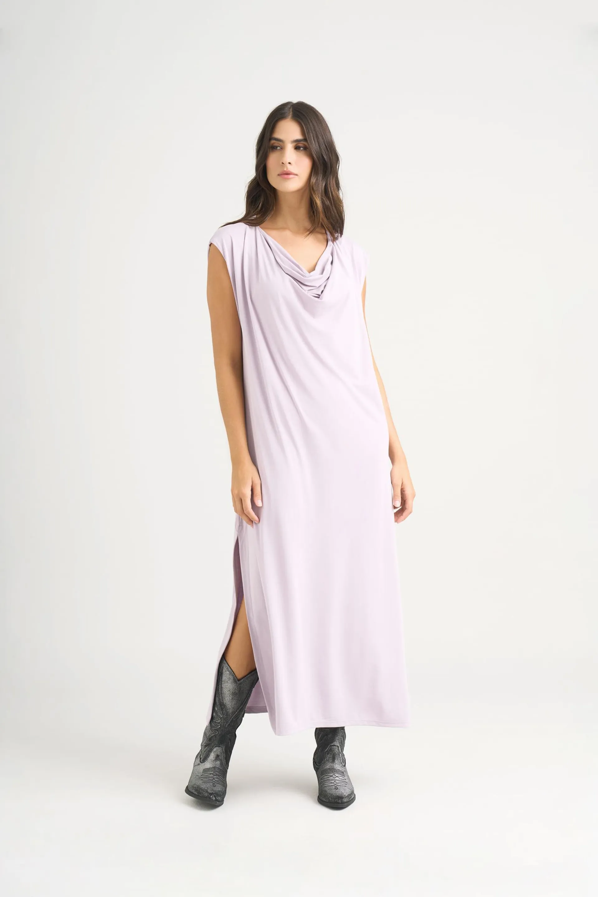 Vestido midi iris en tejido de punto para mujer efecto drapeado