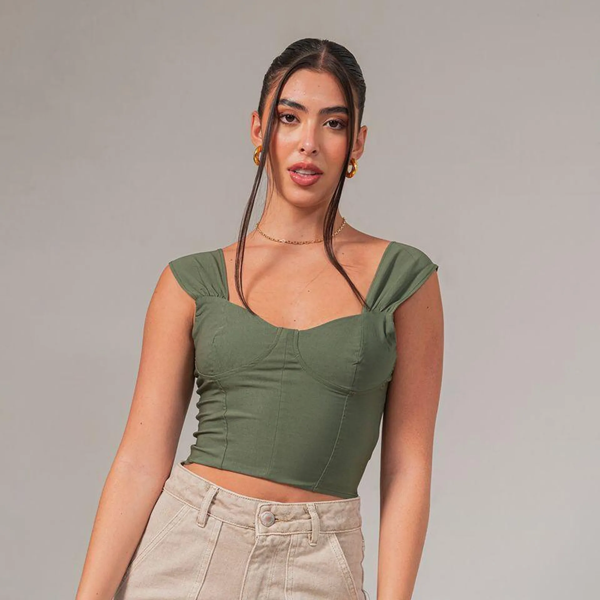 Blusa Ajustada Corta Tiras Verde