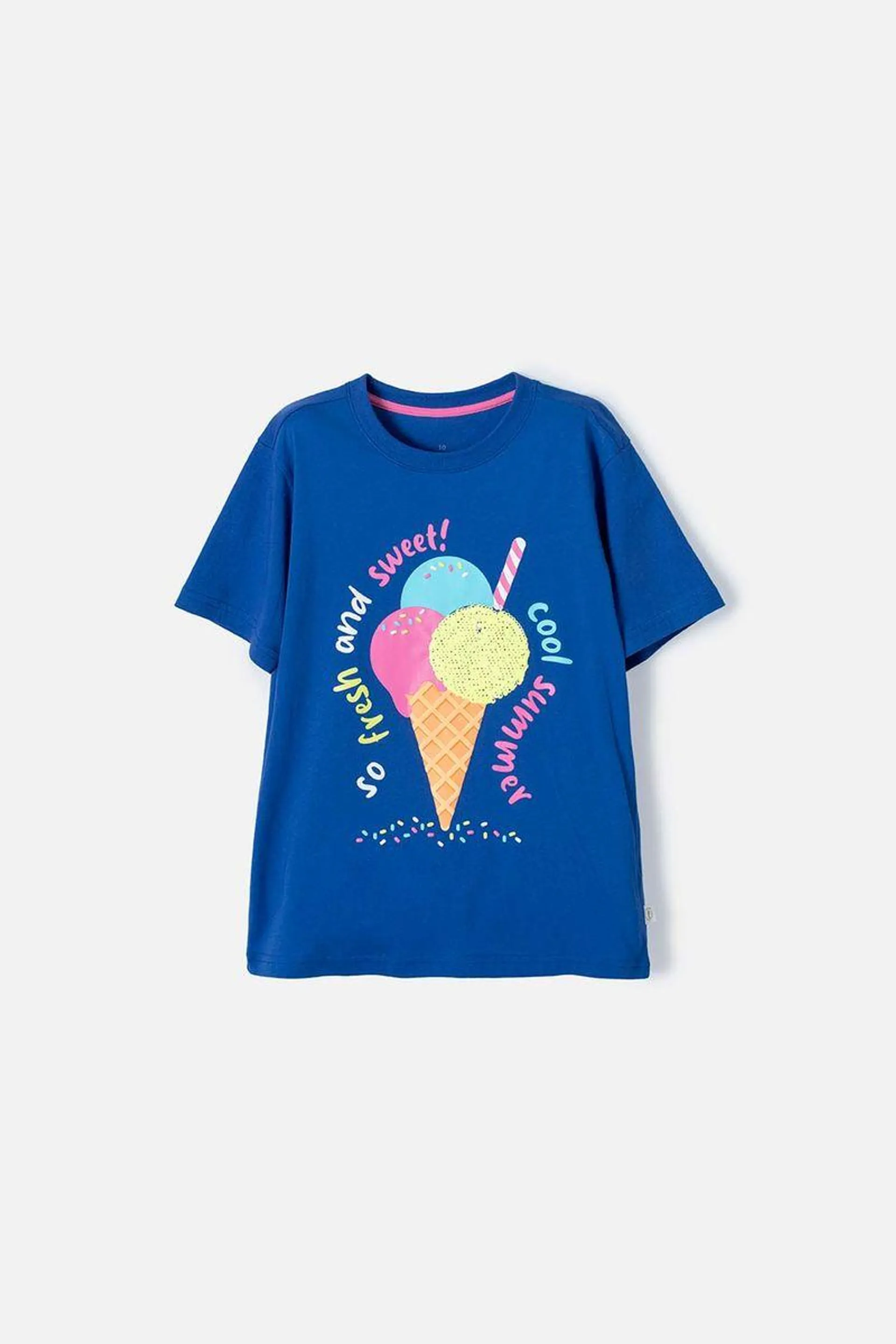 Camiseta Mic azul manga corta para niña