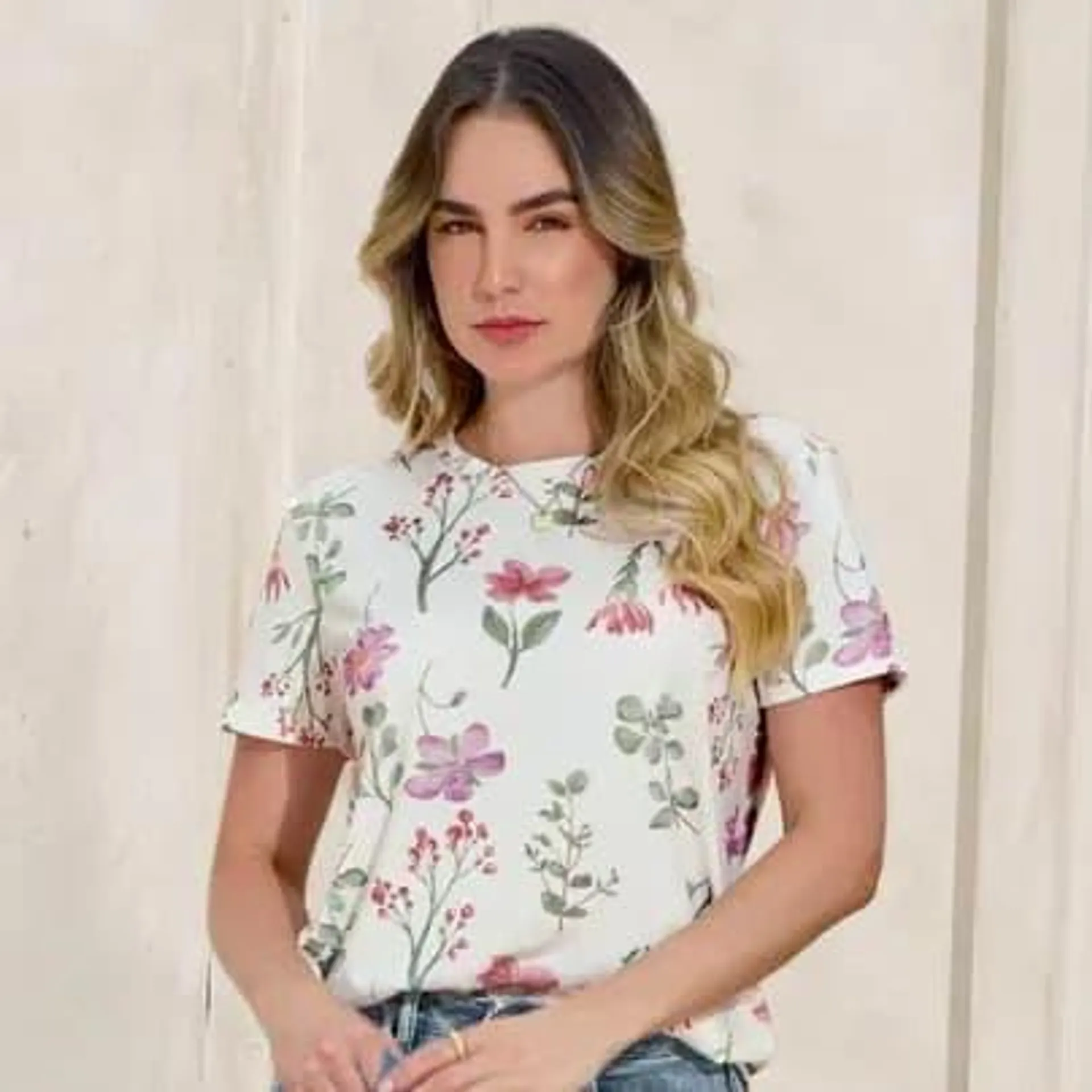 Muba camiseta manga corta estampado continuo beige M