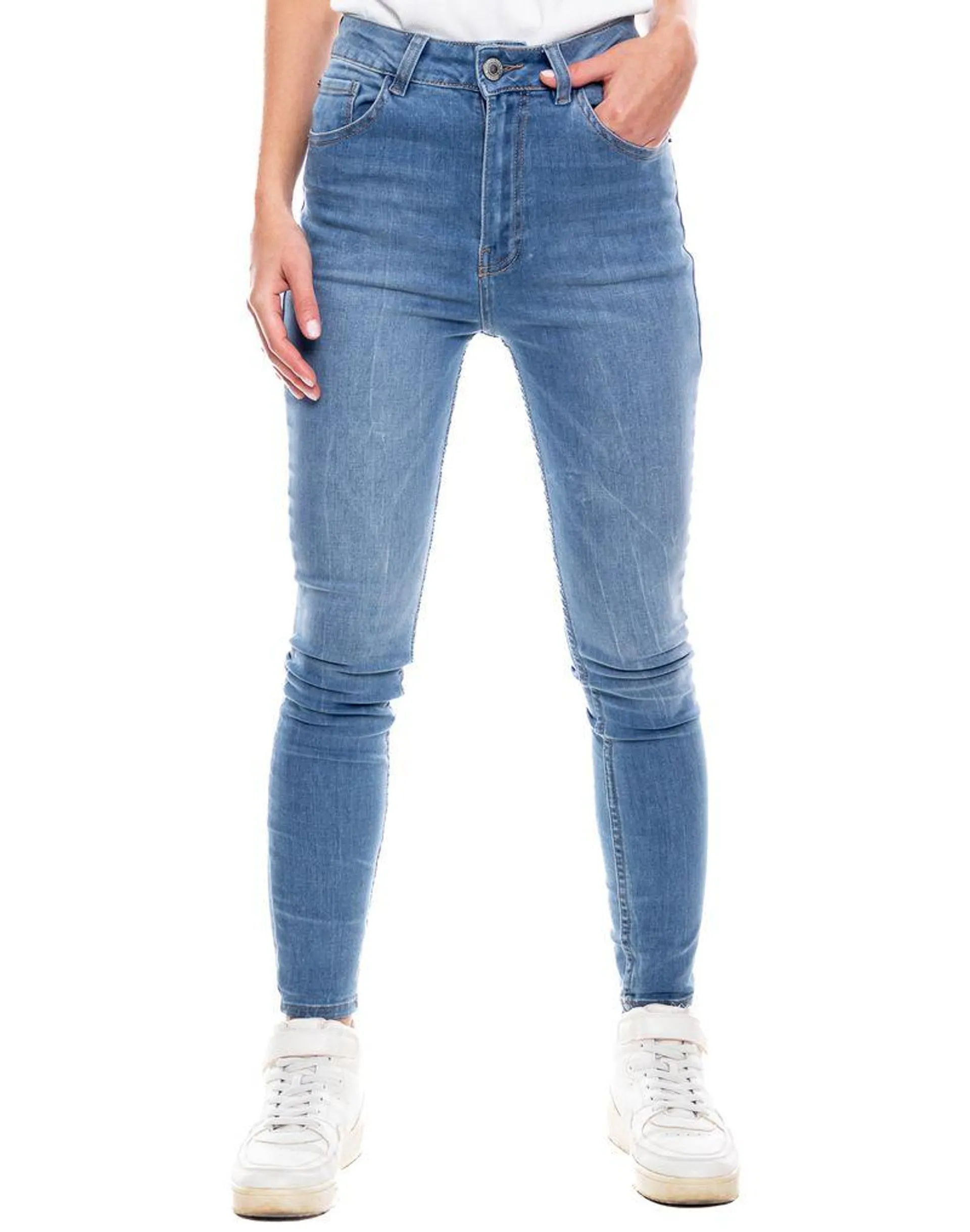 High Waist Skinny Fit Jeans Tono Medio