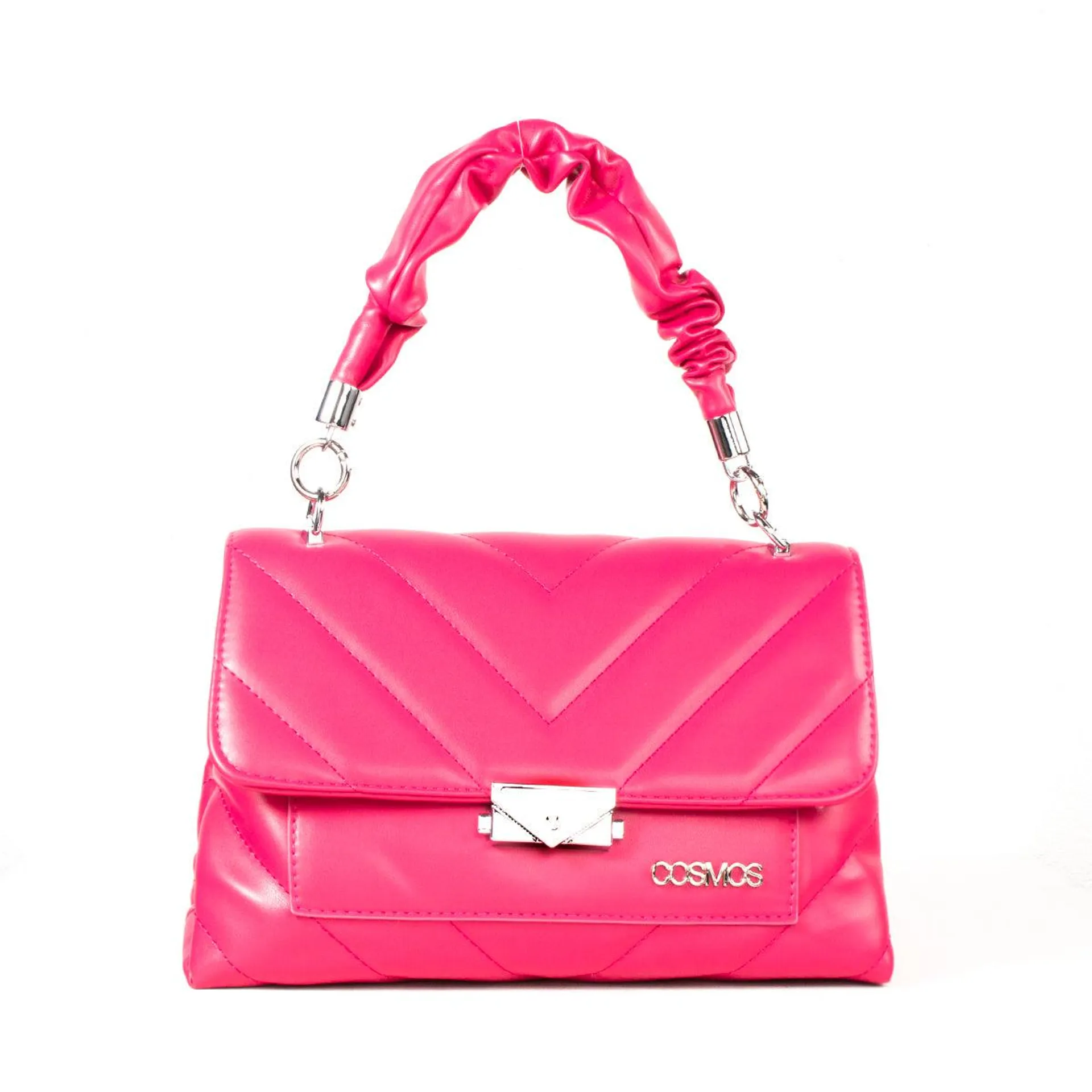 Bolso tipo bandolera color fucsia con broche, para dama