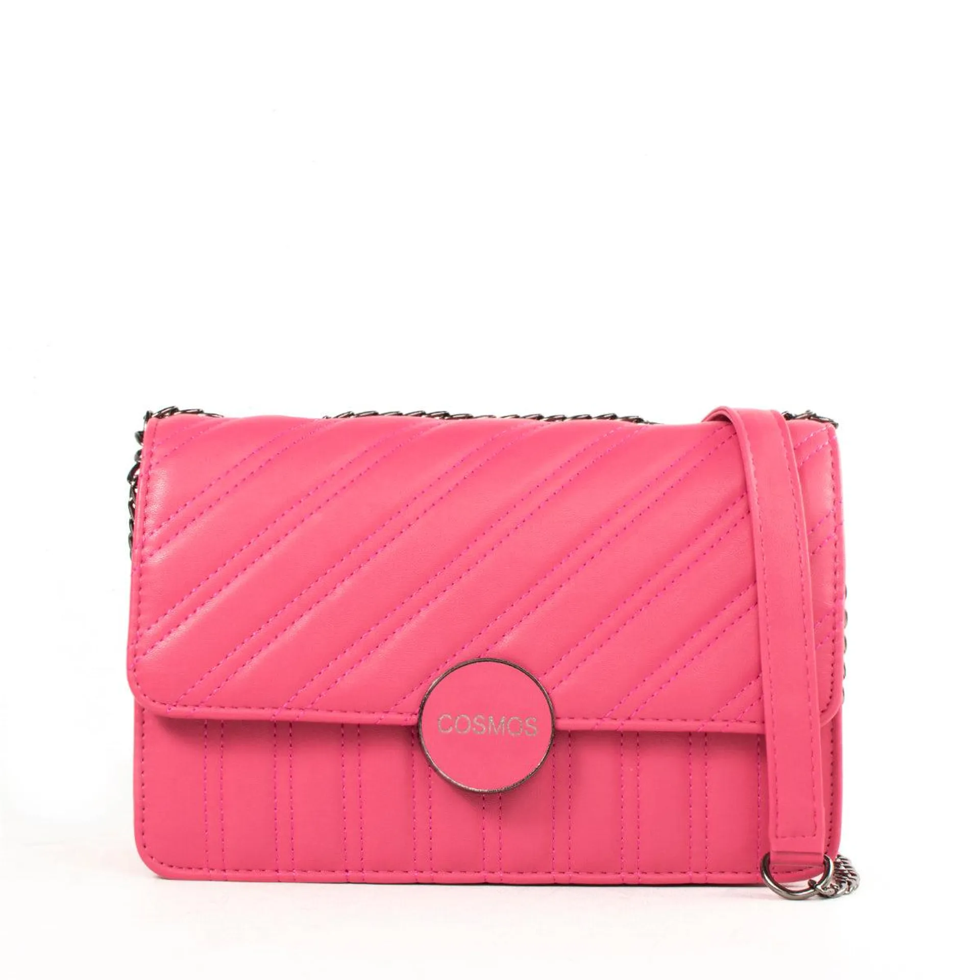 Bolso tipo bandolera color fucsia líneas, para dama