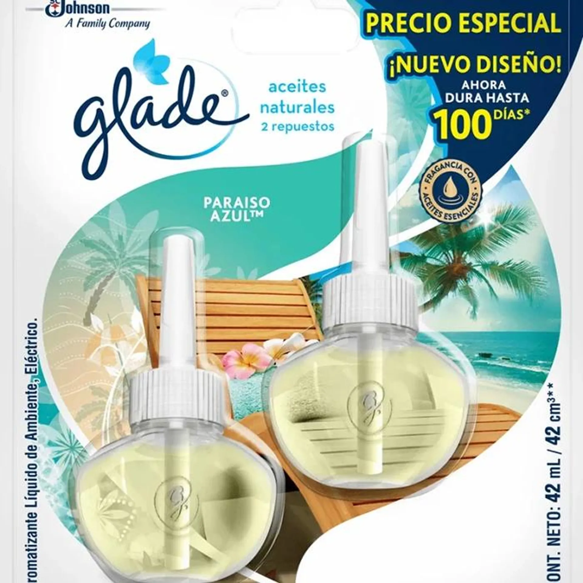 Ambientador Glade Aceite Paraiso Azul 2 repuestos x42ml