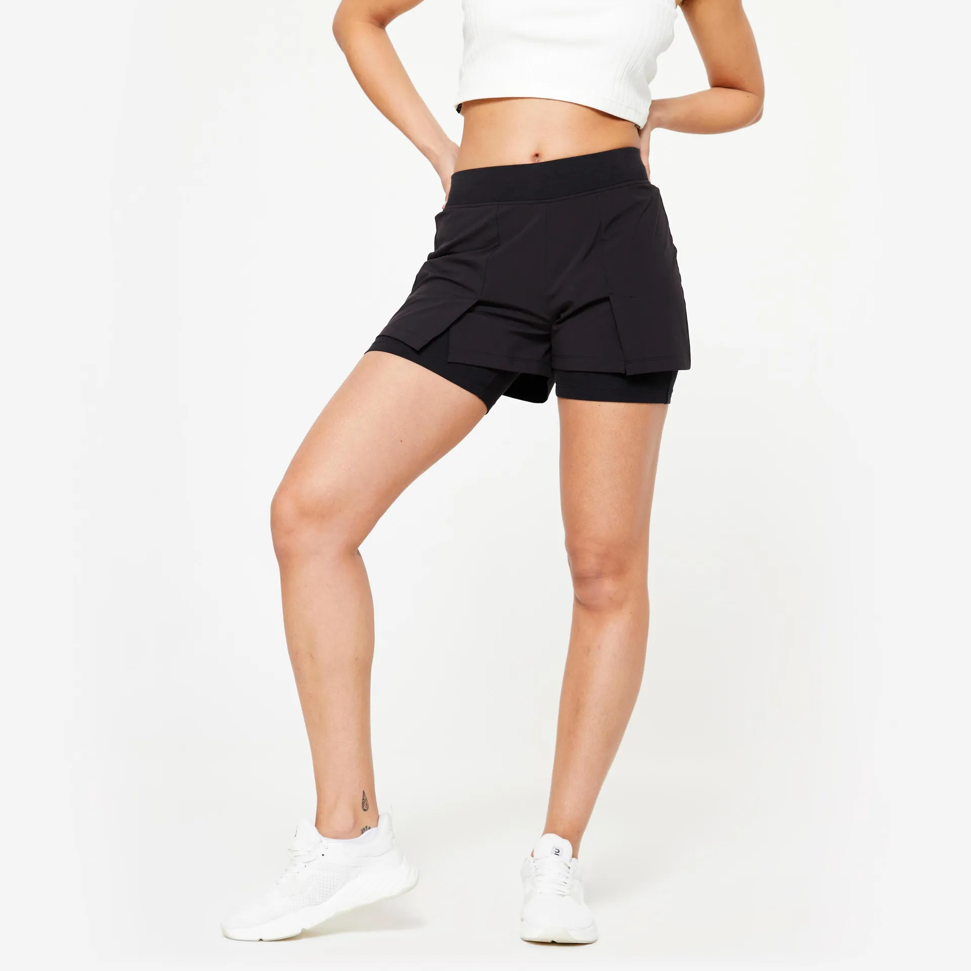 Short y licra Interior Fitness 2 en 1 Mujer 500 Negro