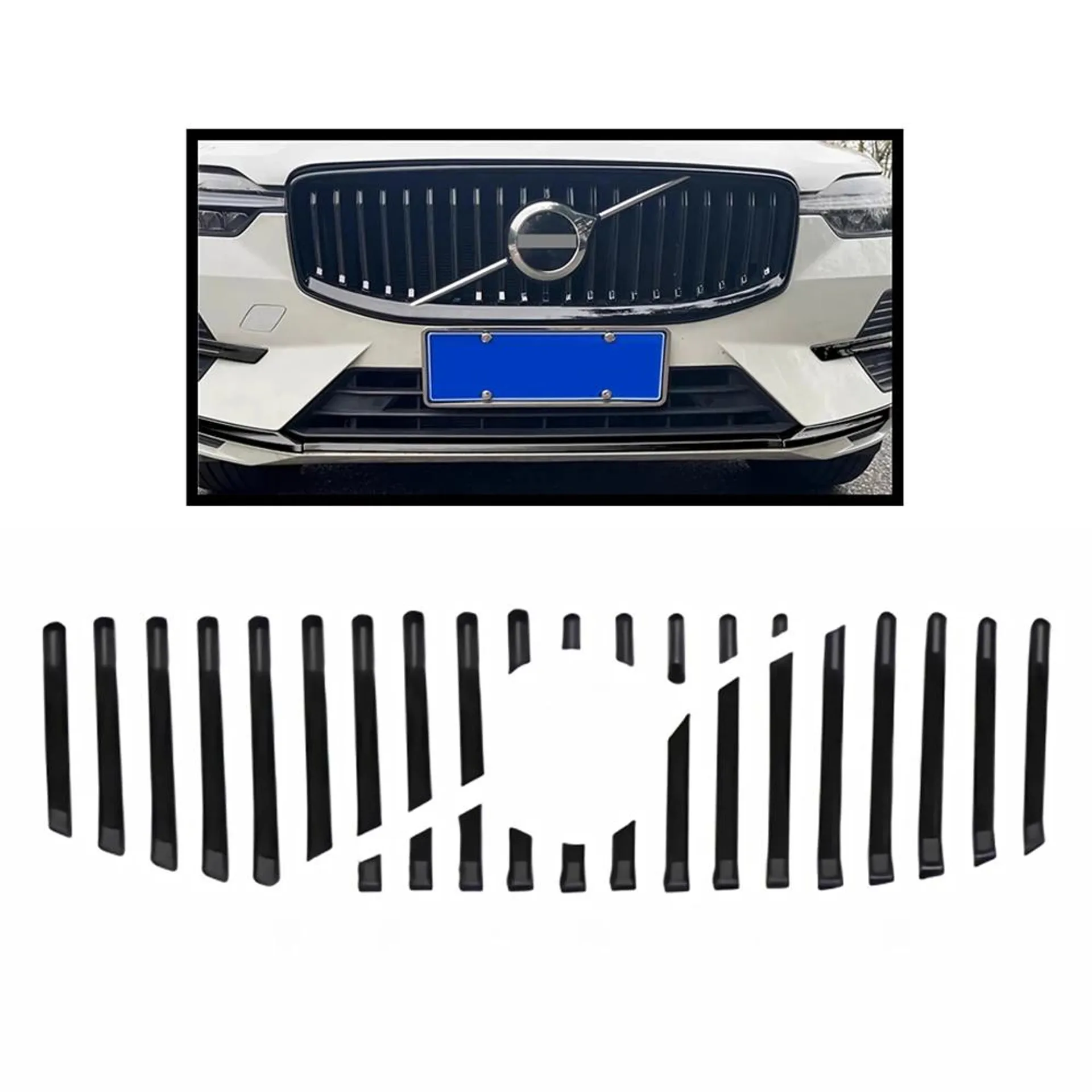 1 Set Black Car Grille Mesh Decoration Stickers For Volvo XC60 2022 2023 2024 Front Decorative Strip Modified Accessories Parts