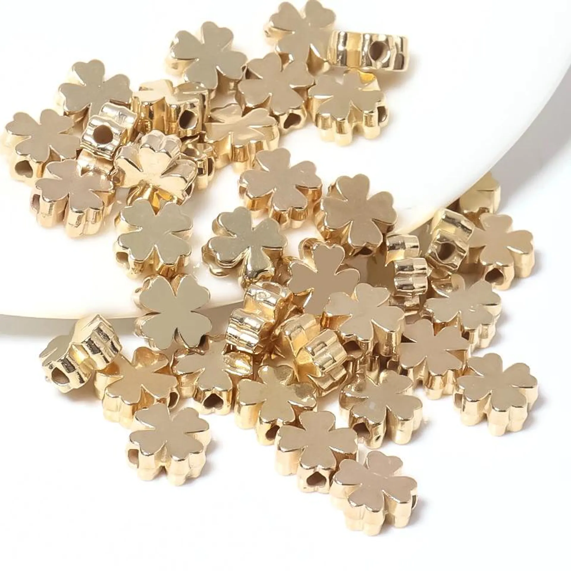 100Pcs/Lot Gold Color Four Leaf Clover CCB Beads For Jewelry Making Charm 8mm Spacer Bead Diy Handmade Bracelets Accessories