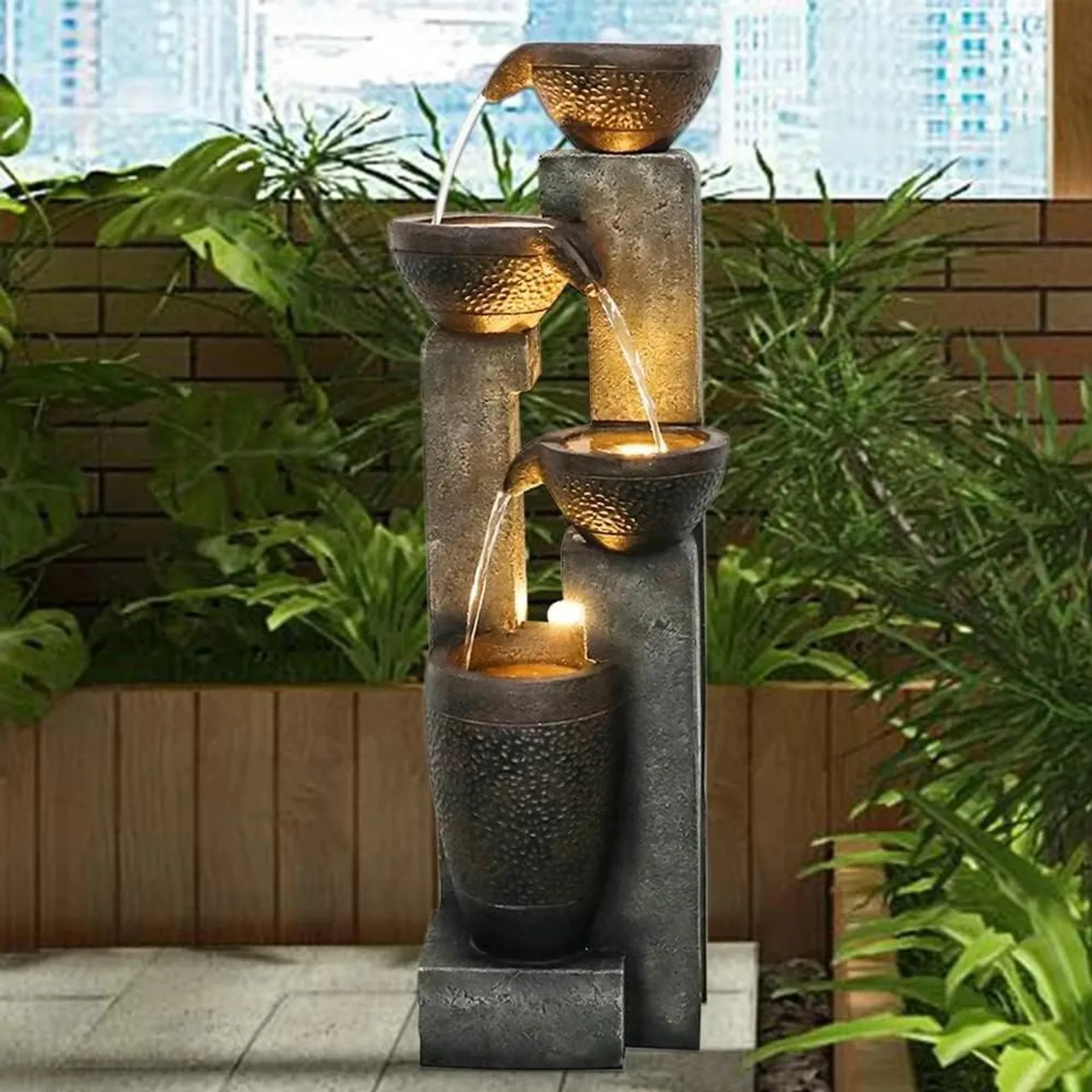 40''H 4-Tier Outdoor Garden Water Fountain Decor, Resin Fountain for Garden, Floor Patio, Deck, Porch, Backyard and Home Art