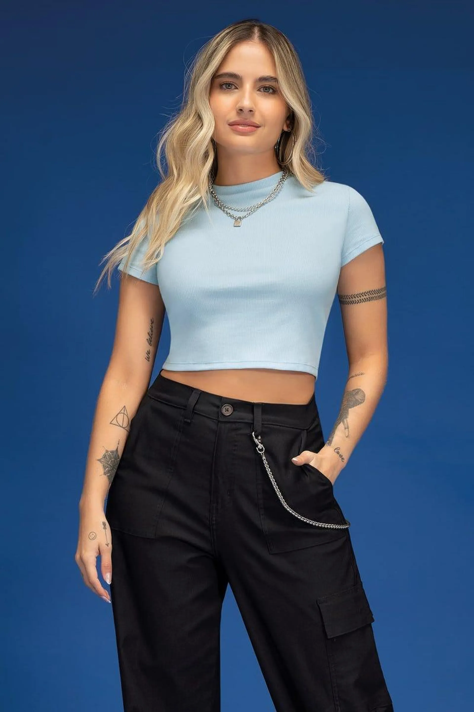 CROP TOP MANGA CORTA Azul