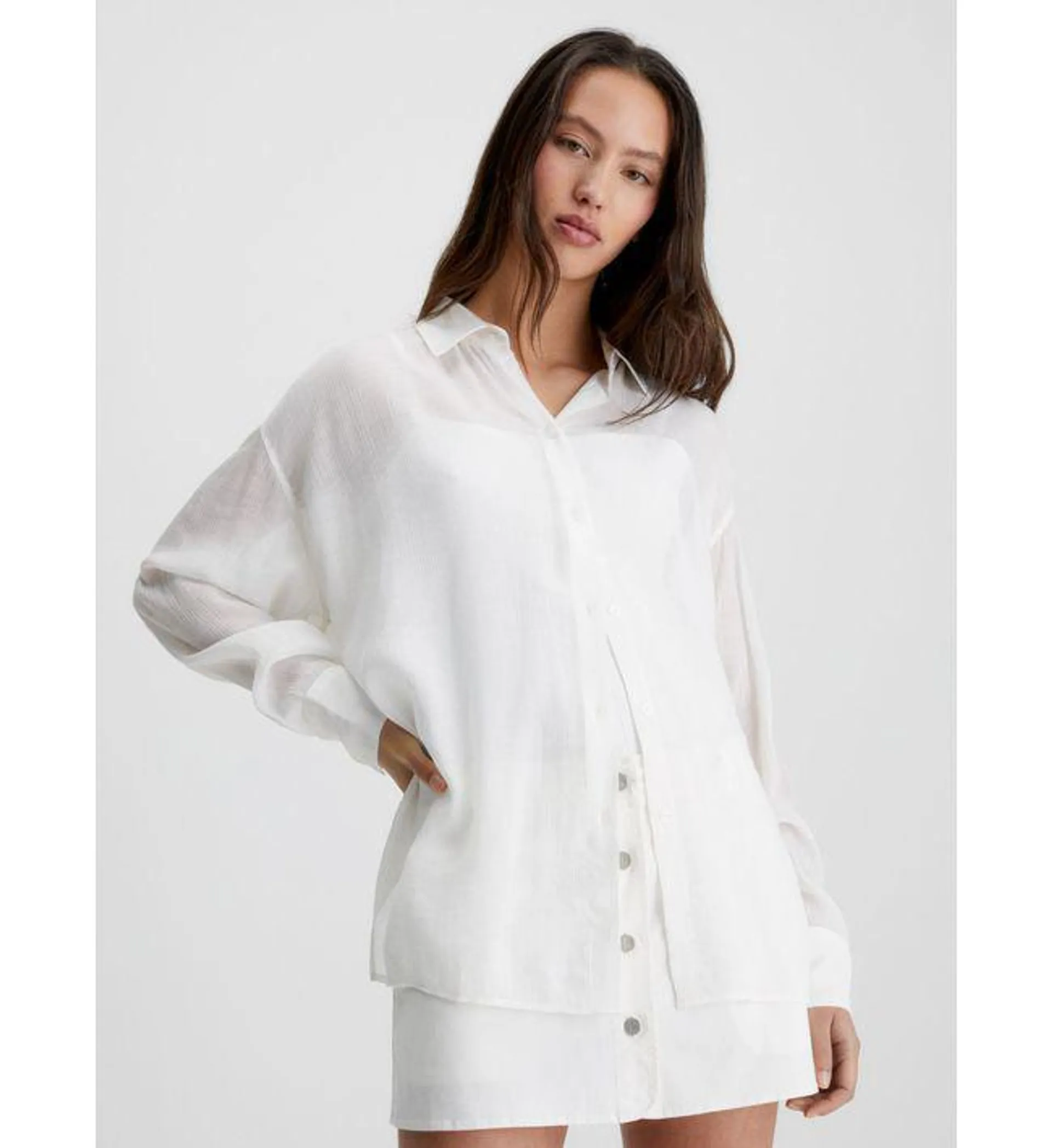 Blusa Con Espalda Dividida De Rayón Arrugado Calvin Klein Mujer Blanco