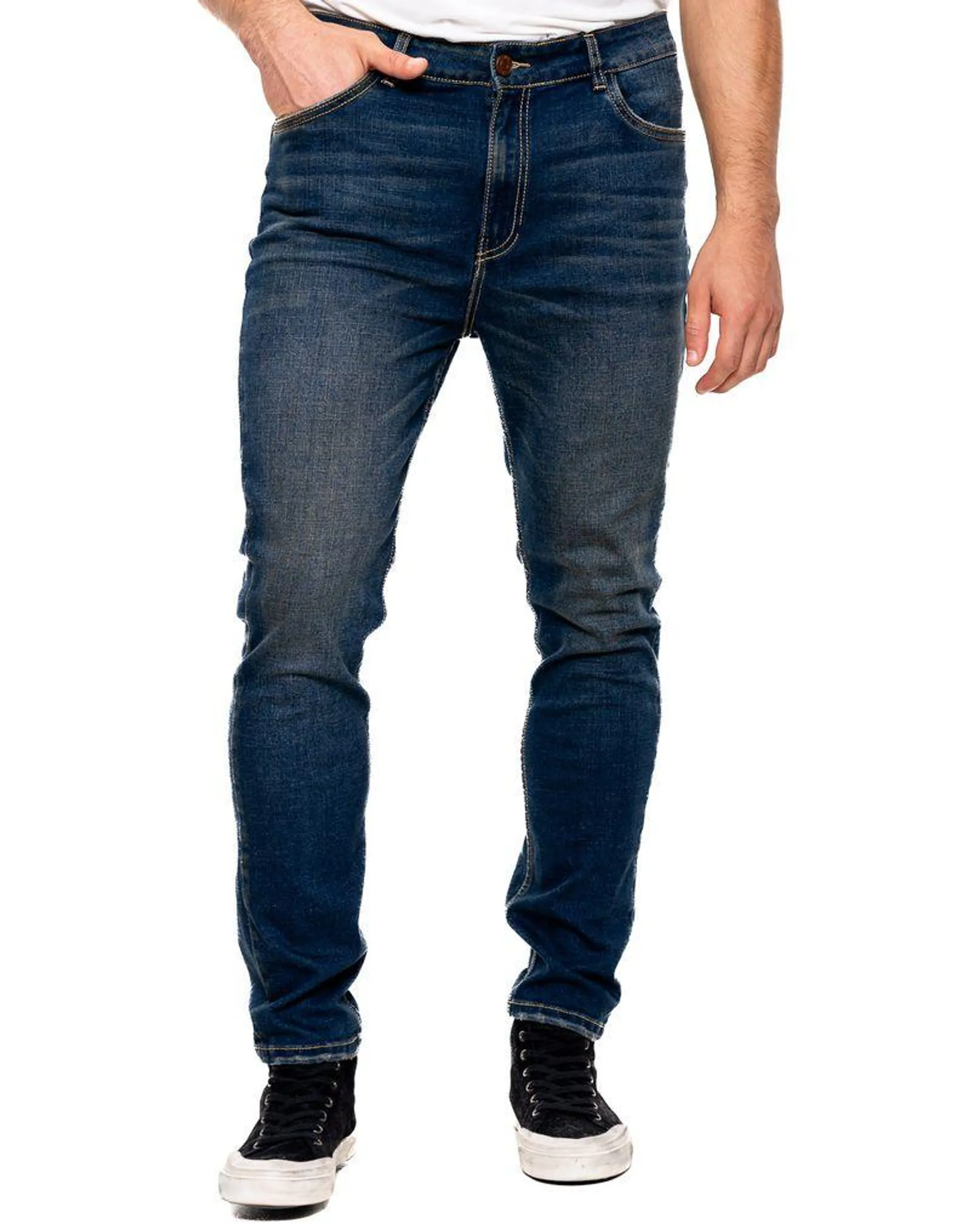 Slim Fit Jeans Tono Oscuro Con Desgastes